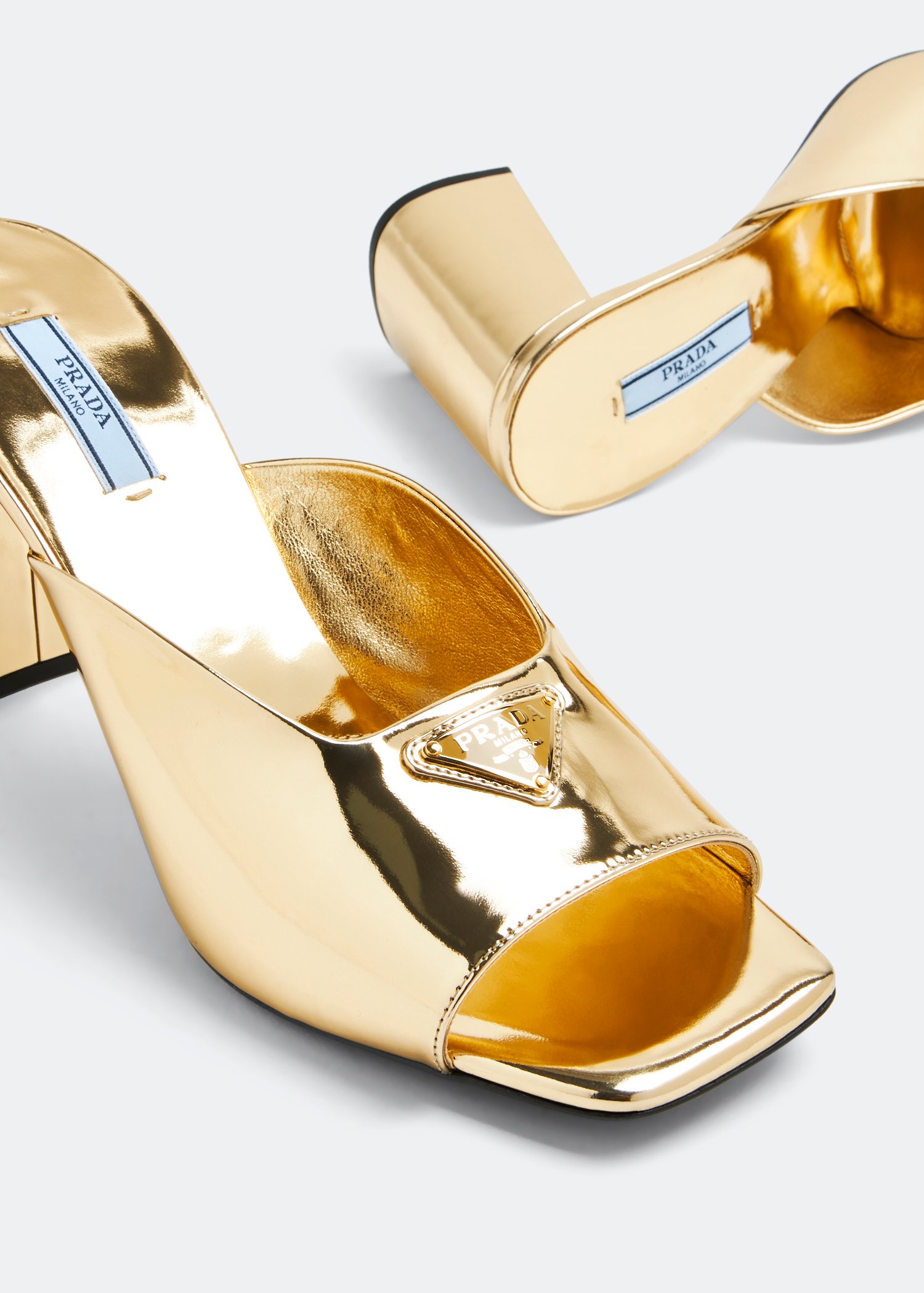 

Leather heeled mules, Gold