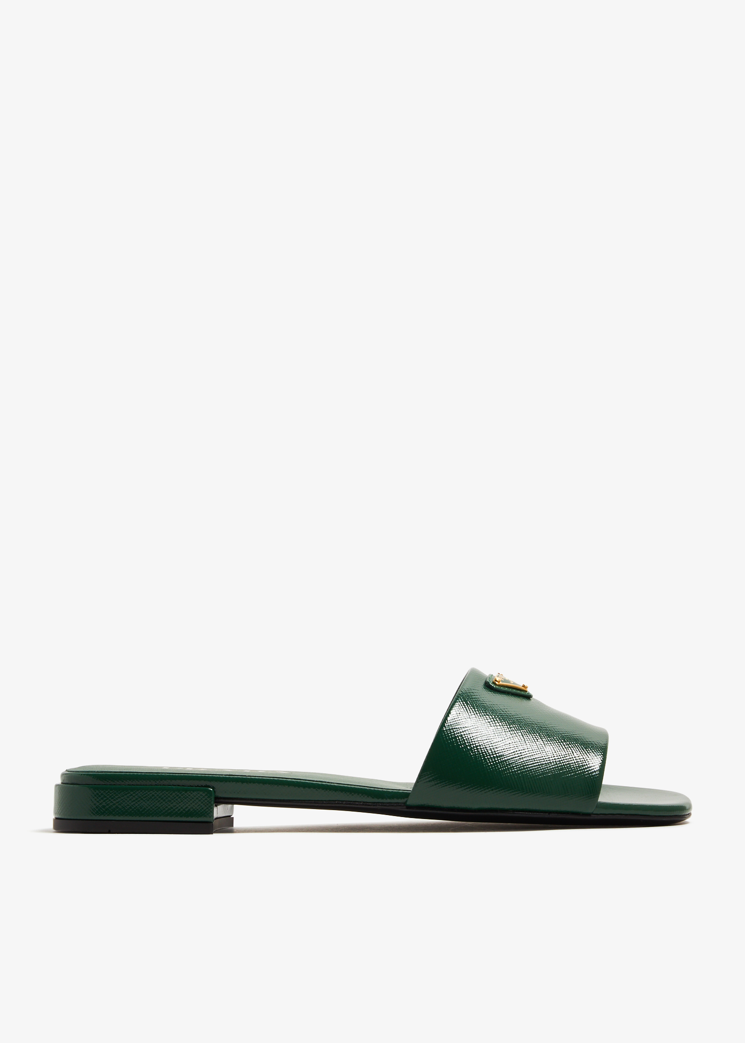 

Saffiano patent leather slides, Green