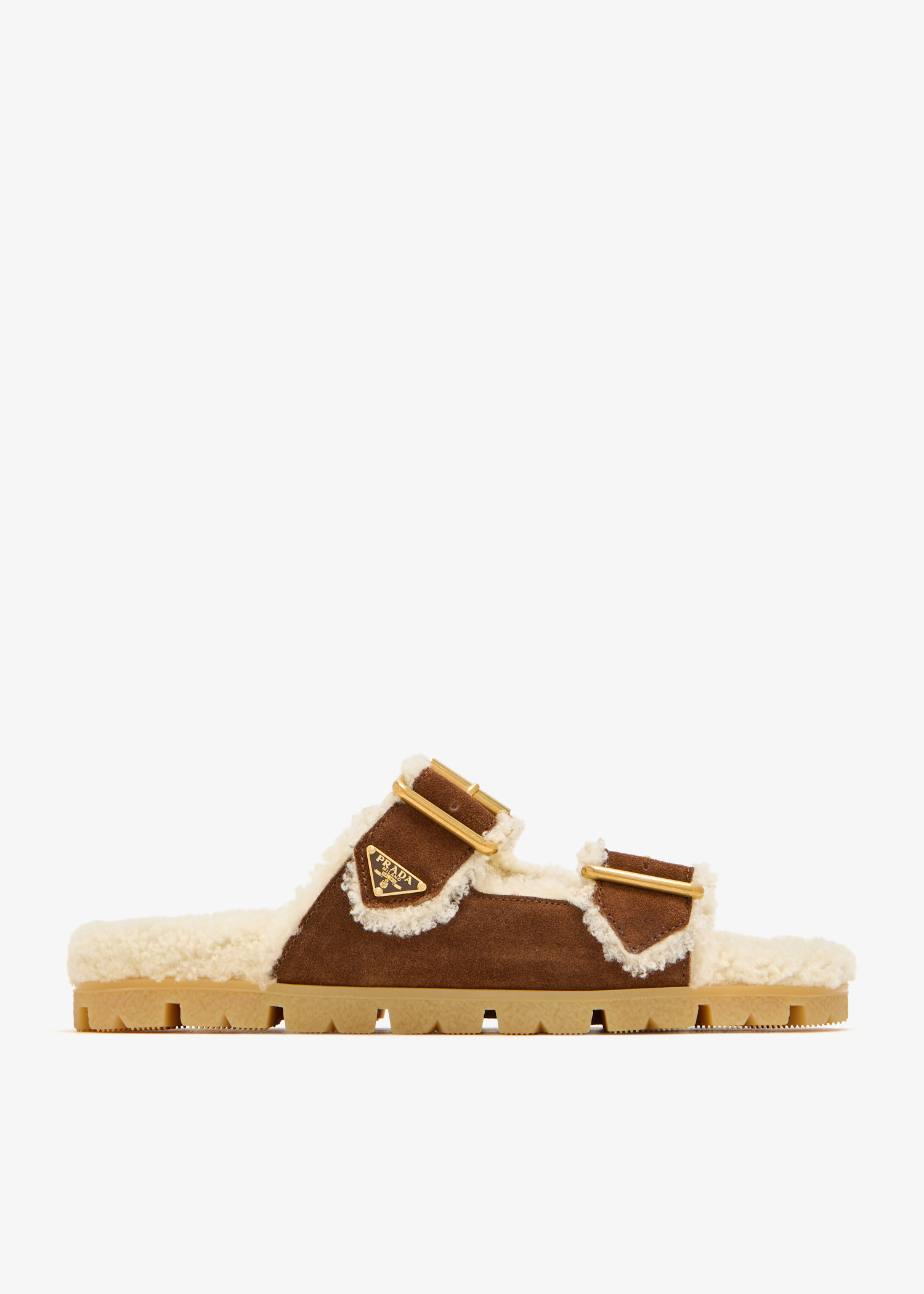 

Suede and shearling sandals, Brown