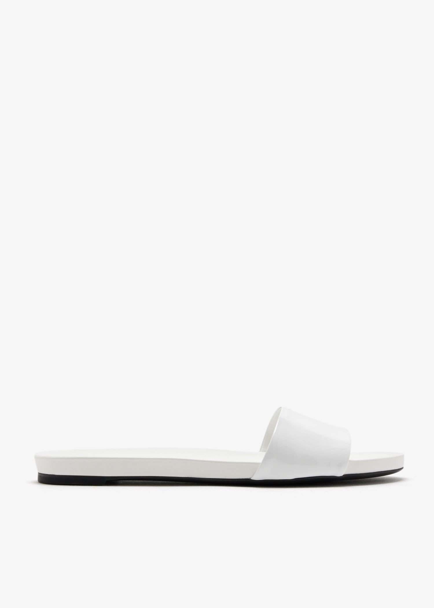 

Patent leather slide sandals, White
