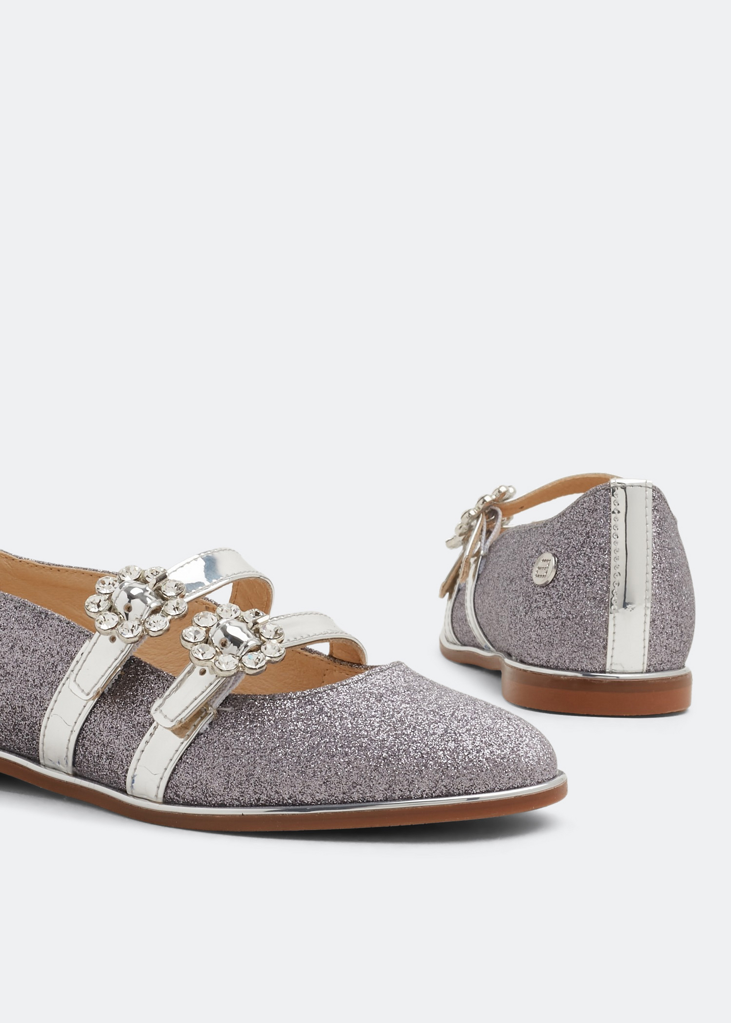 

Crystal buckle ballet flats, Grey