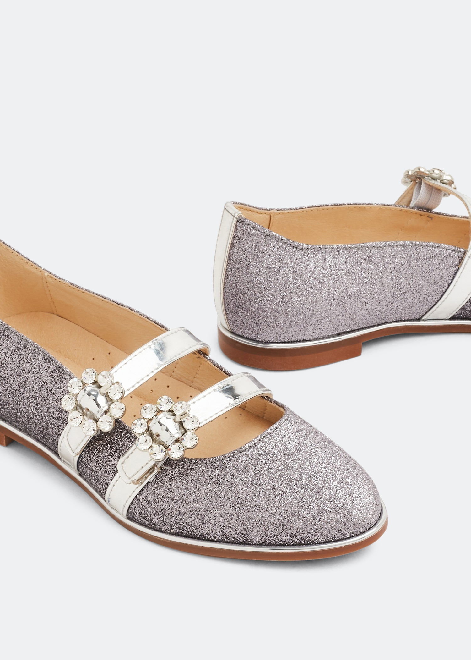 

Crystal buckle ballet flats, Grey