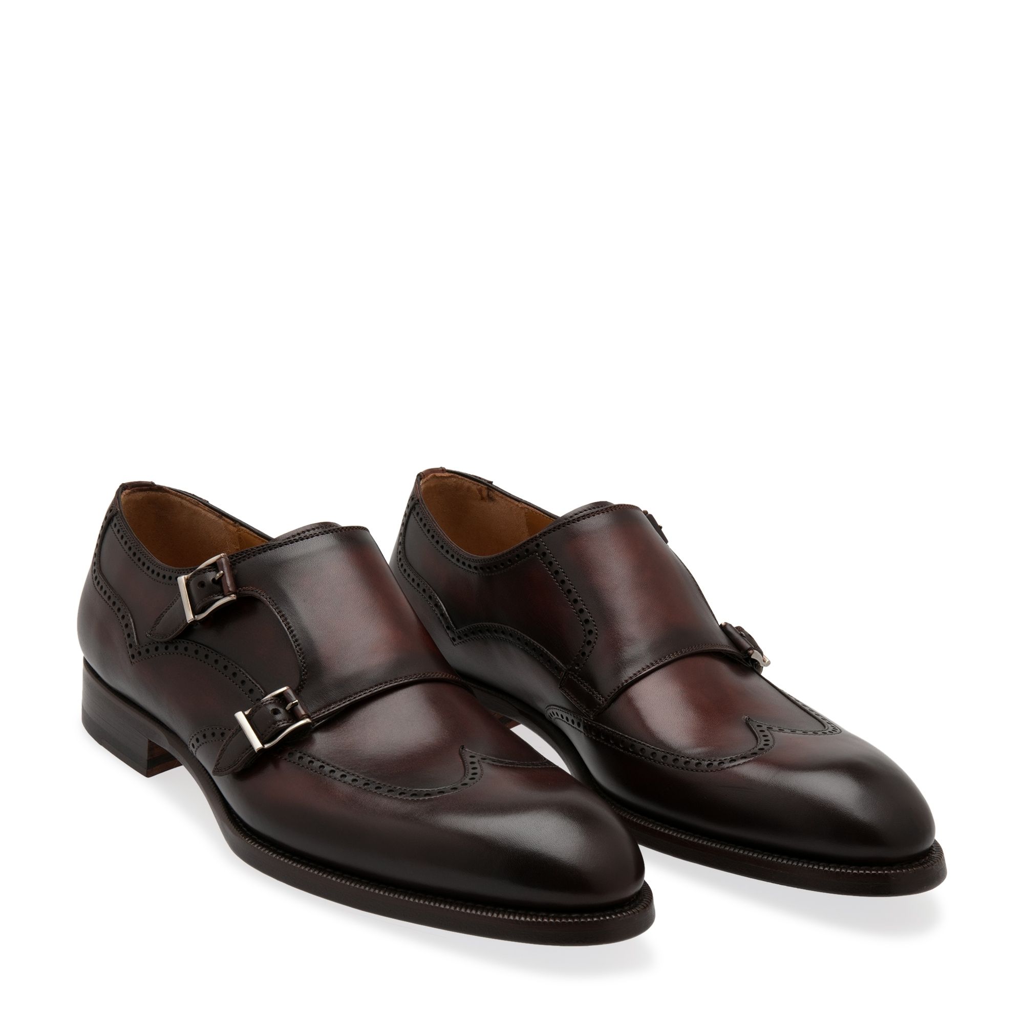 

Leather monk-strap shoes, Brown