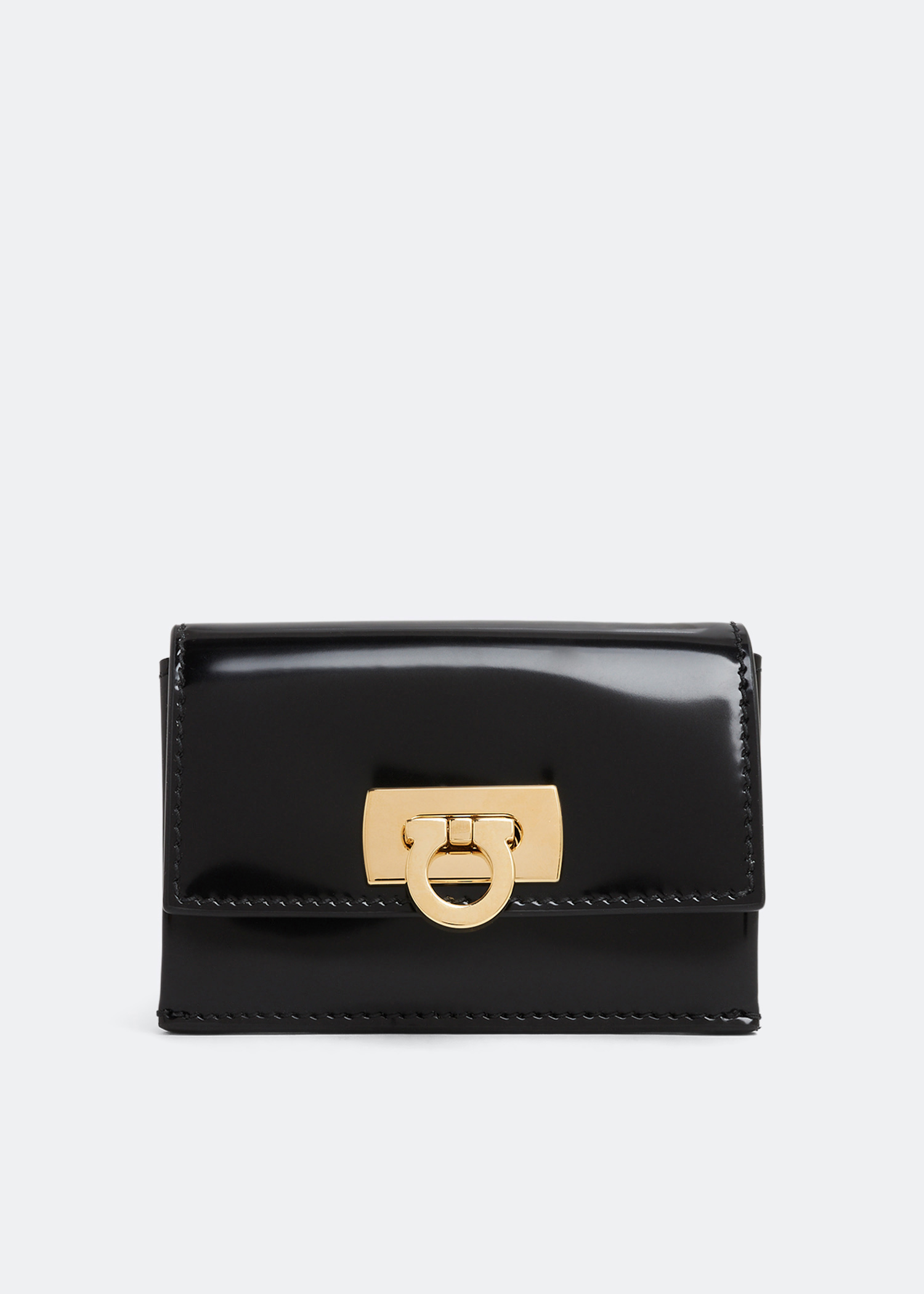 

Gancini clasp card case, Black