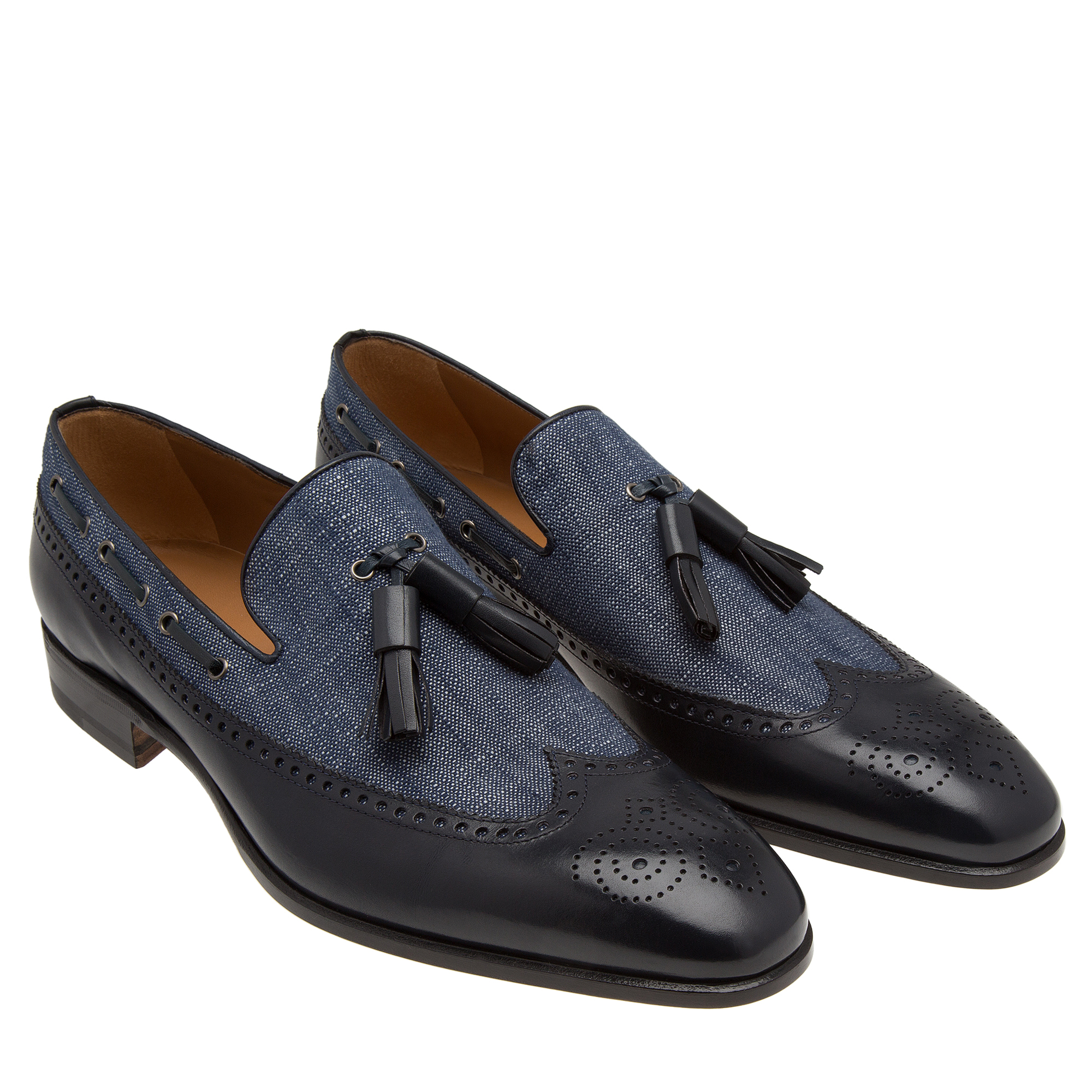 

Denim and leather tassel loafers, Blue
