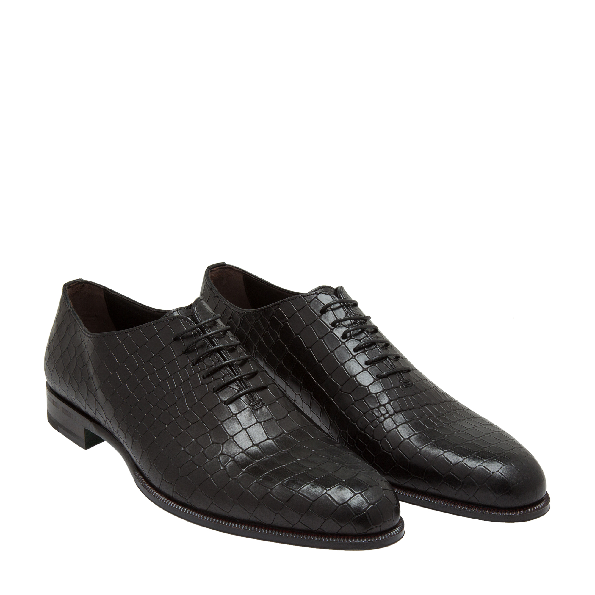 

Croc-embossed leather oxford shoes, Black