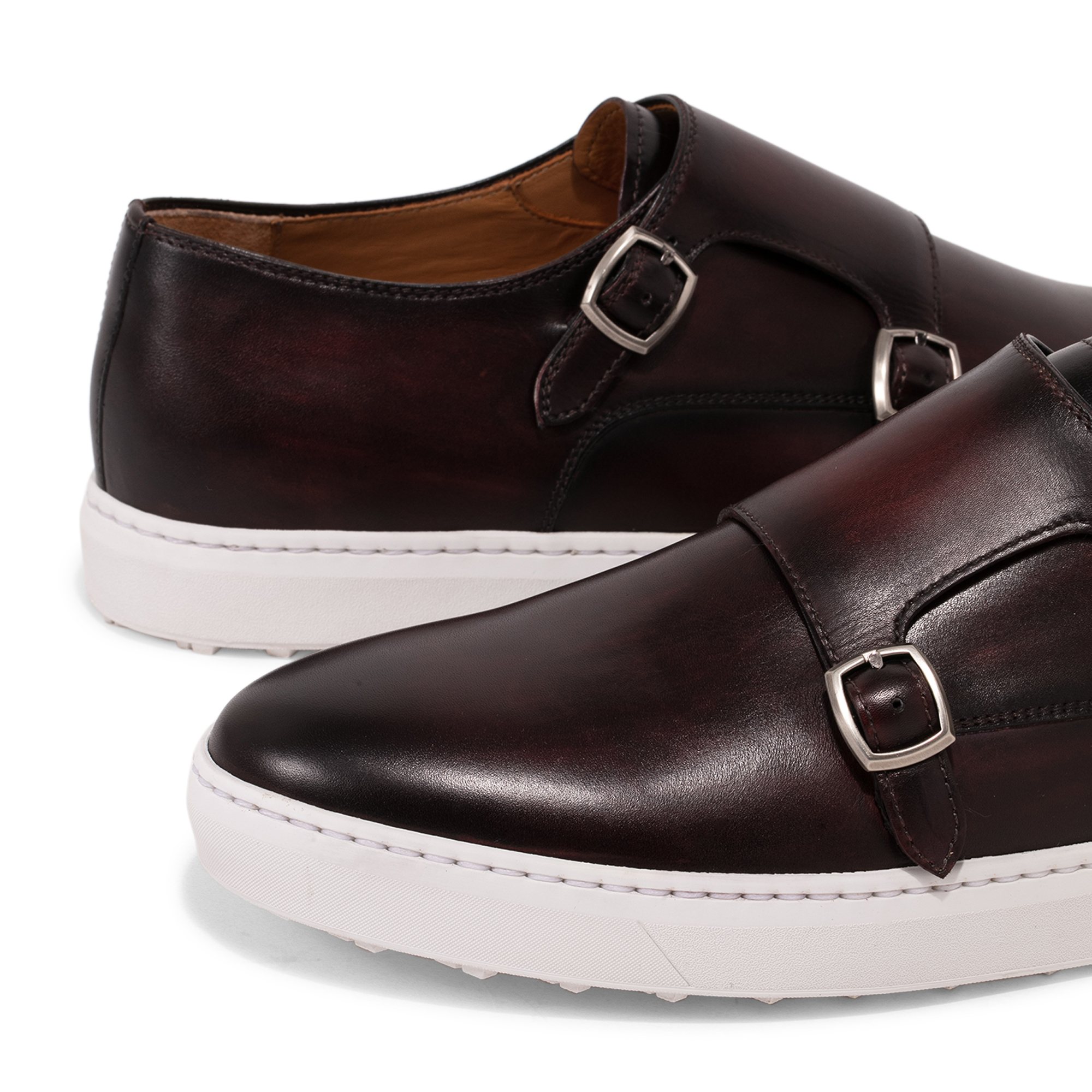 

Leather monk-strap sneakers, Burgundy