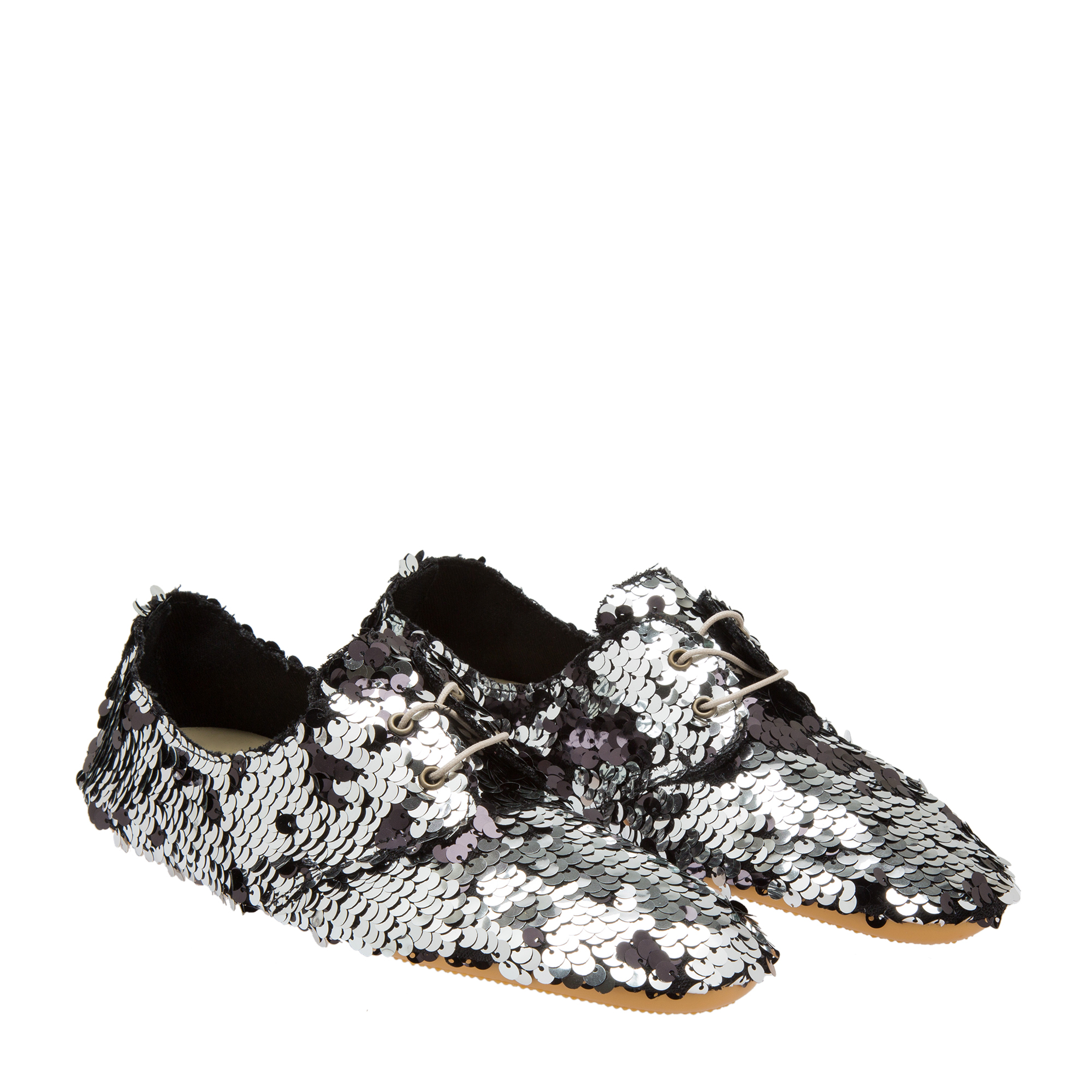 

Sequin lace-up flats, Silver