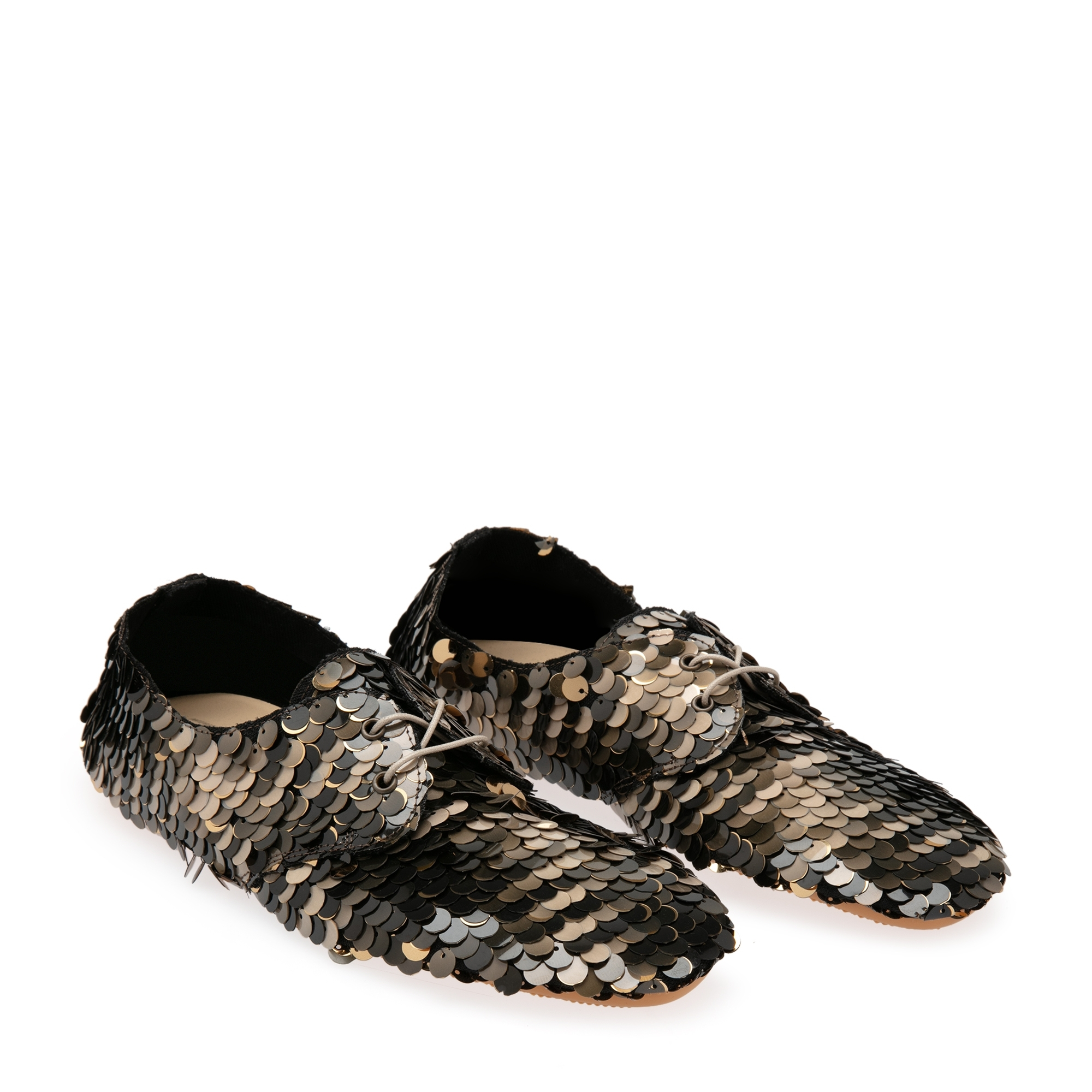 

Sequin lace-up flats, Metallic