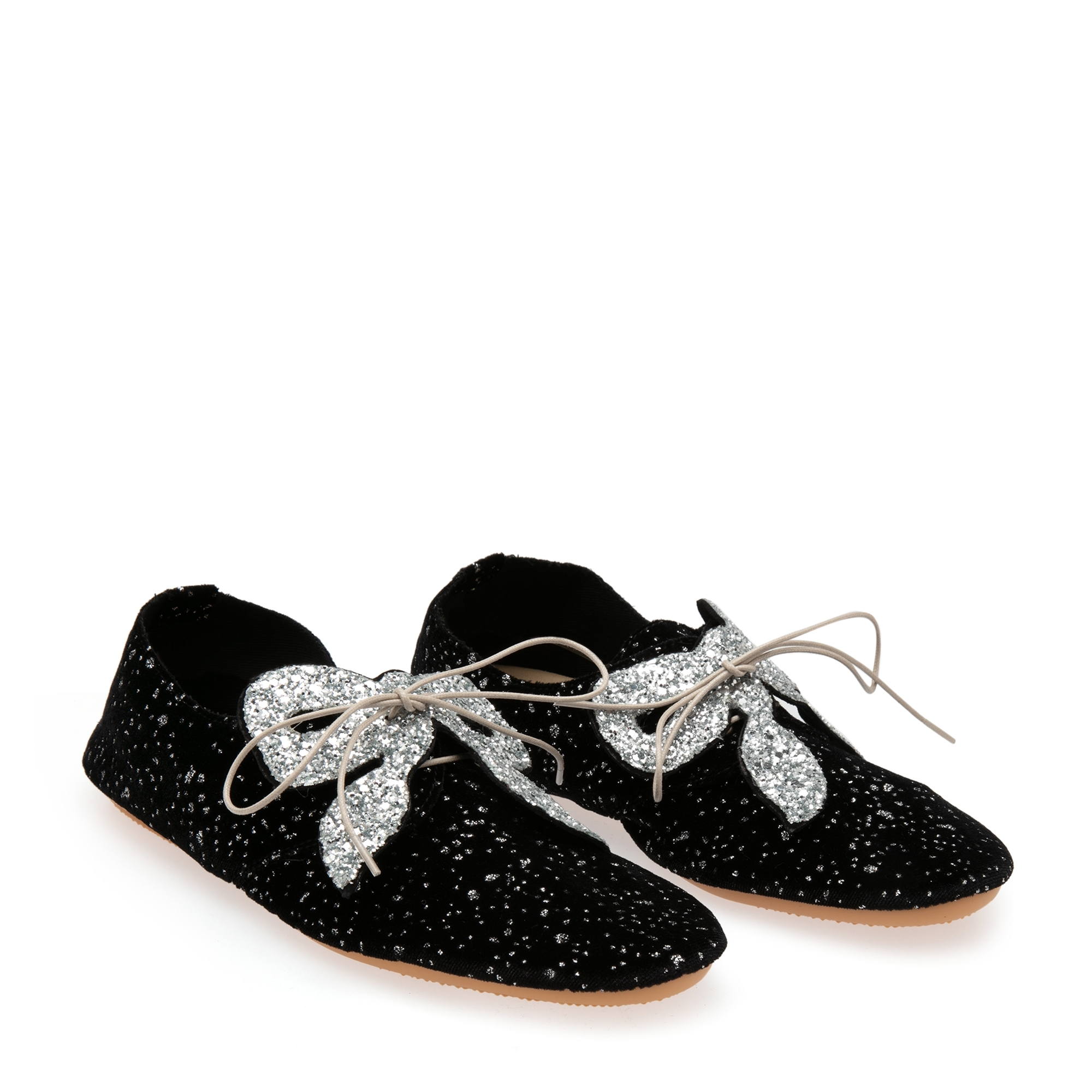 

Sequin lace-up flats, Black