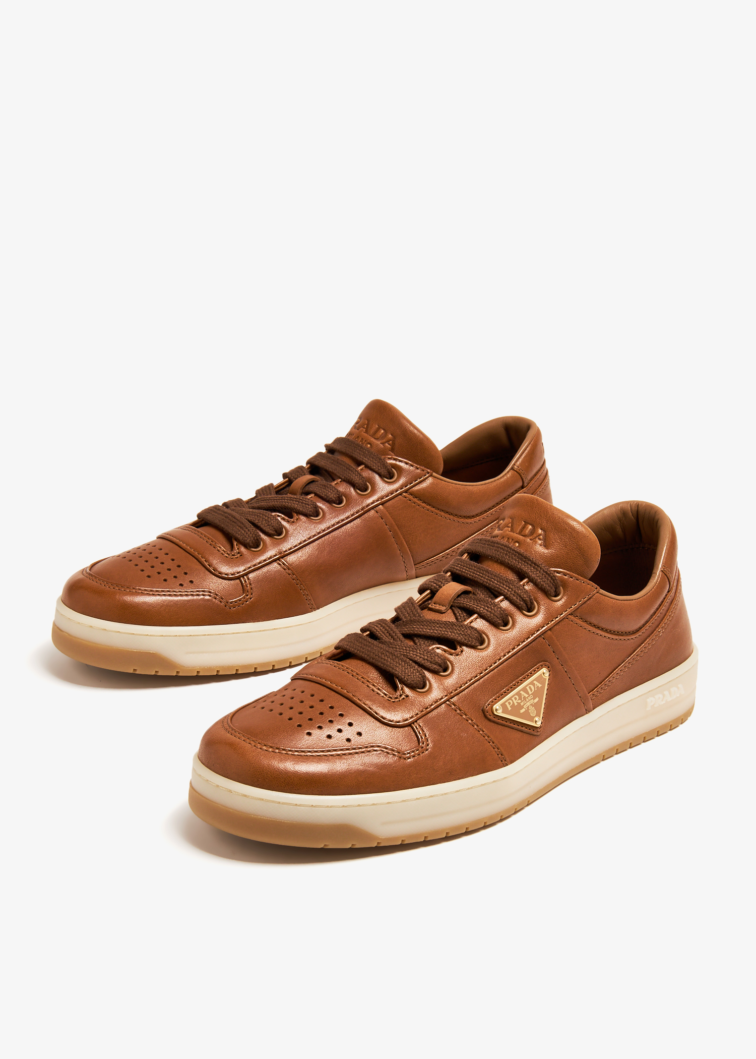 Prada Downtown leather sneakers for Men Brown in KSA Level Shoes