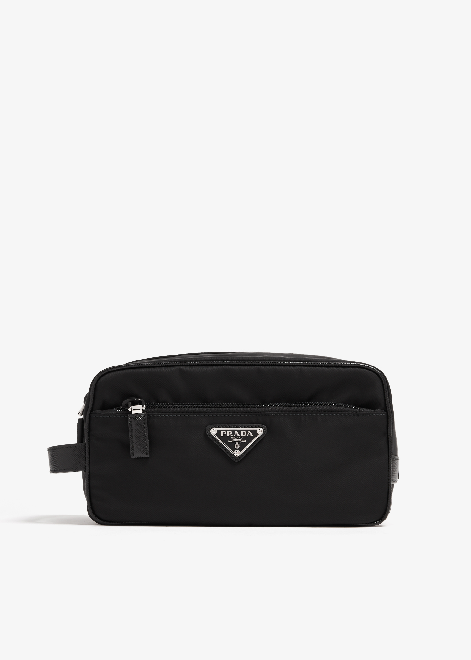 

Re-Nylon and Saffiano leather travel pouch, Black