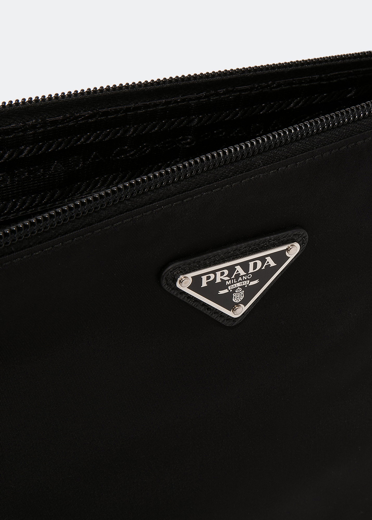 

Nylon and Saffiano leather pouch, Black