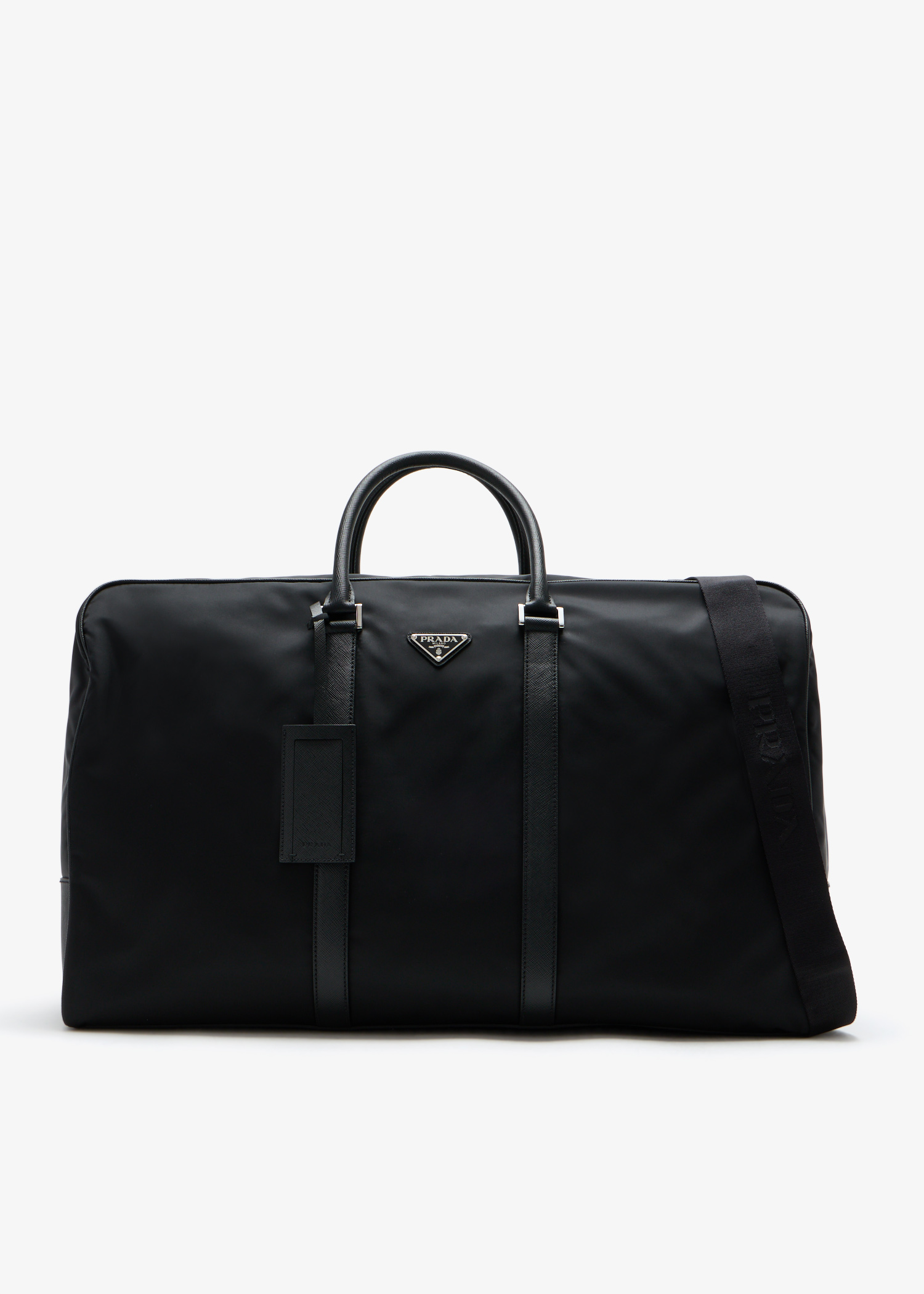 

Re-Nylon and Saffiano leather duffle bag, Black