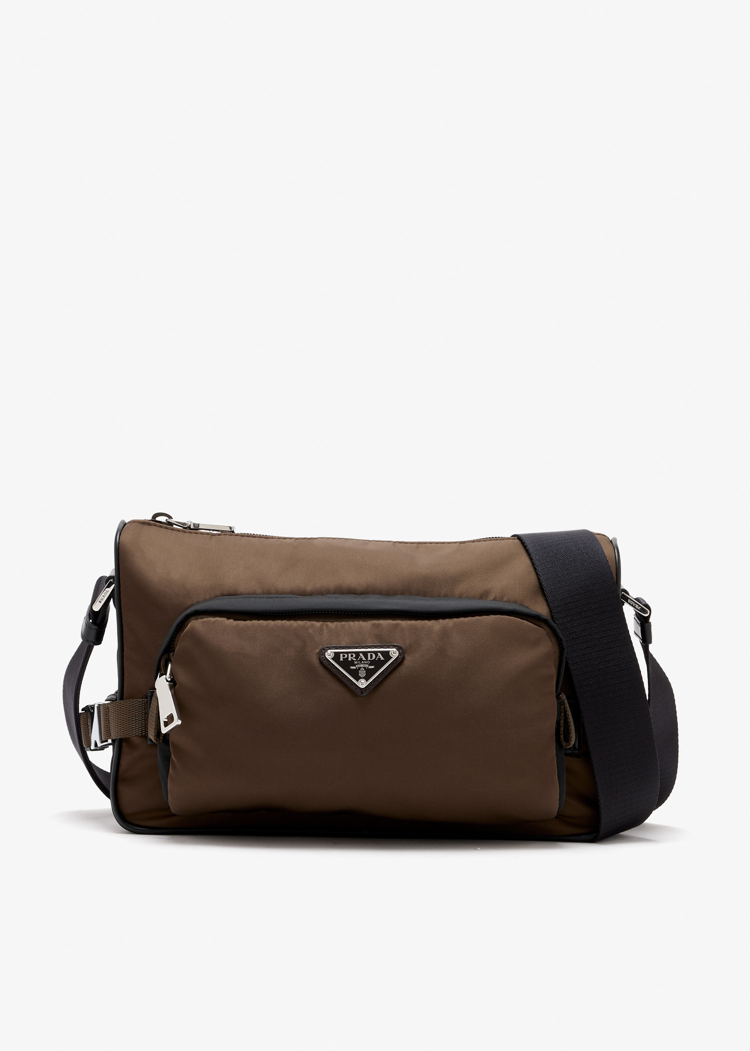 

Re-Nylon and leather shoulder bag, Brown