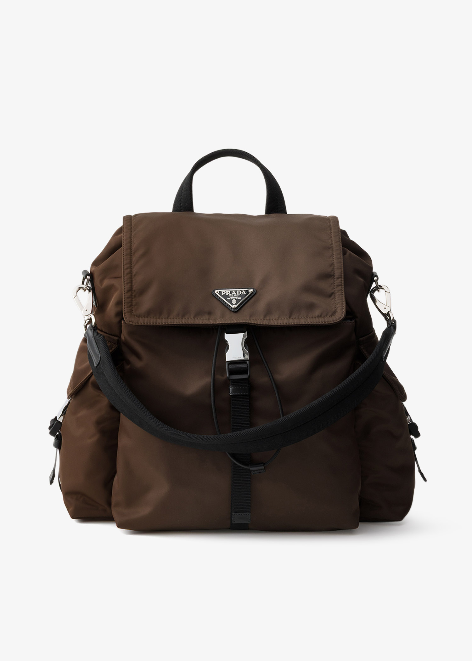 

Prada Explore Re-Nylon and leather backpack, Brown