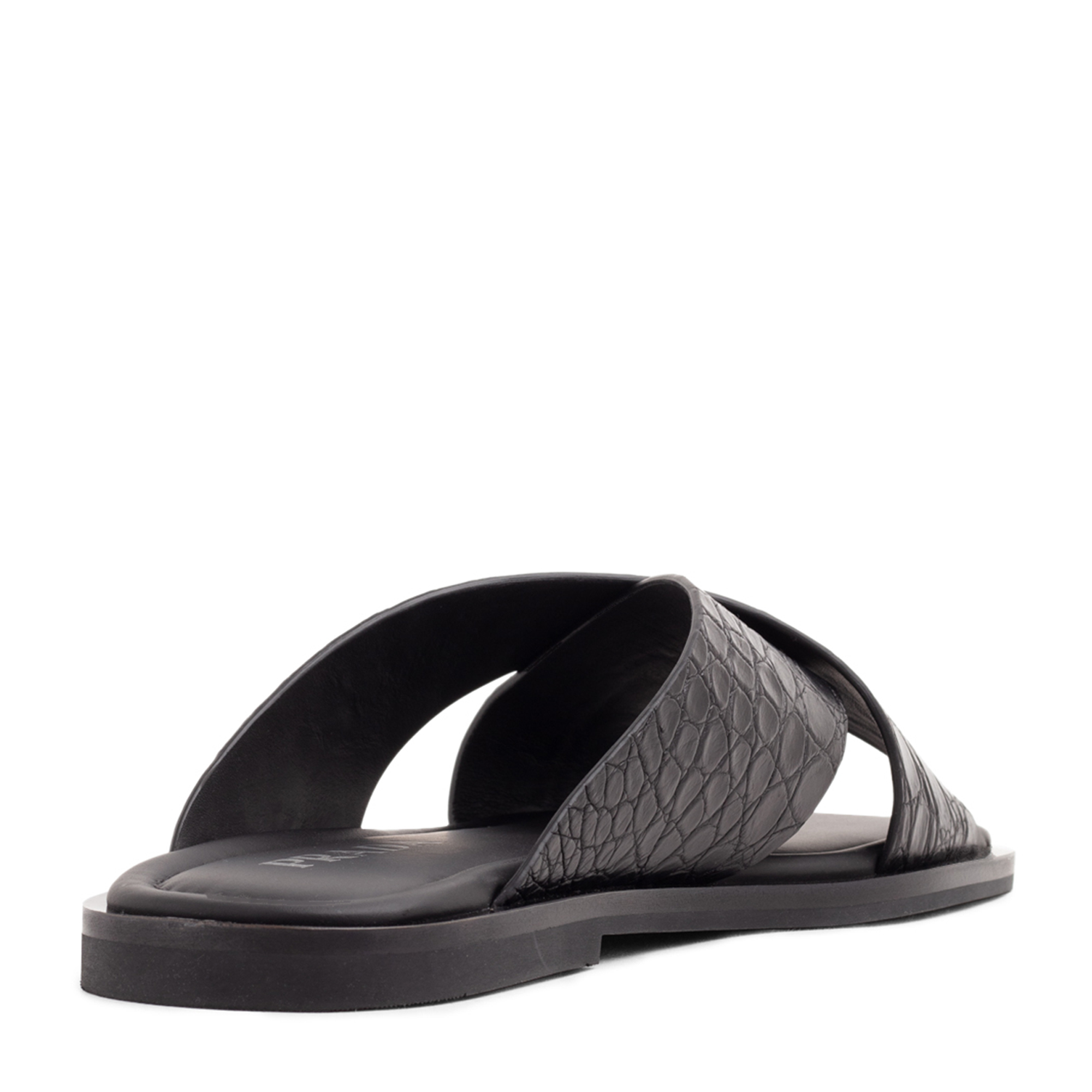 

Criss-cross crocodile leather slides, Black