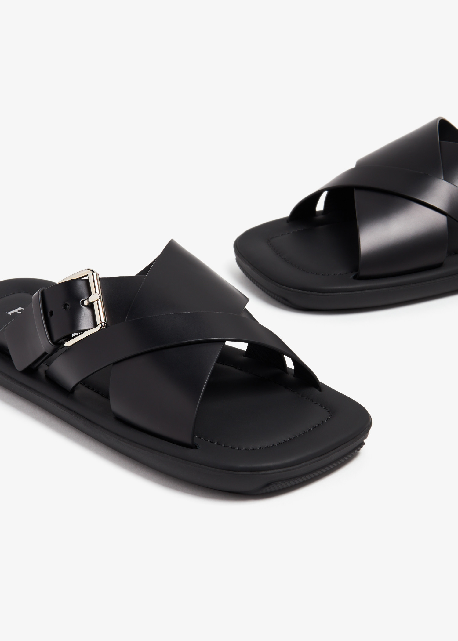 

Brushed leather slides, Black