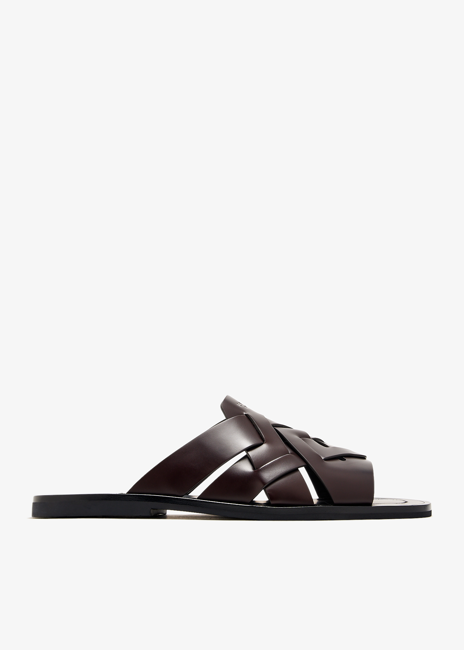 

Brushed leather band slide sandals, Brown
