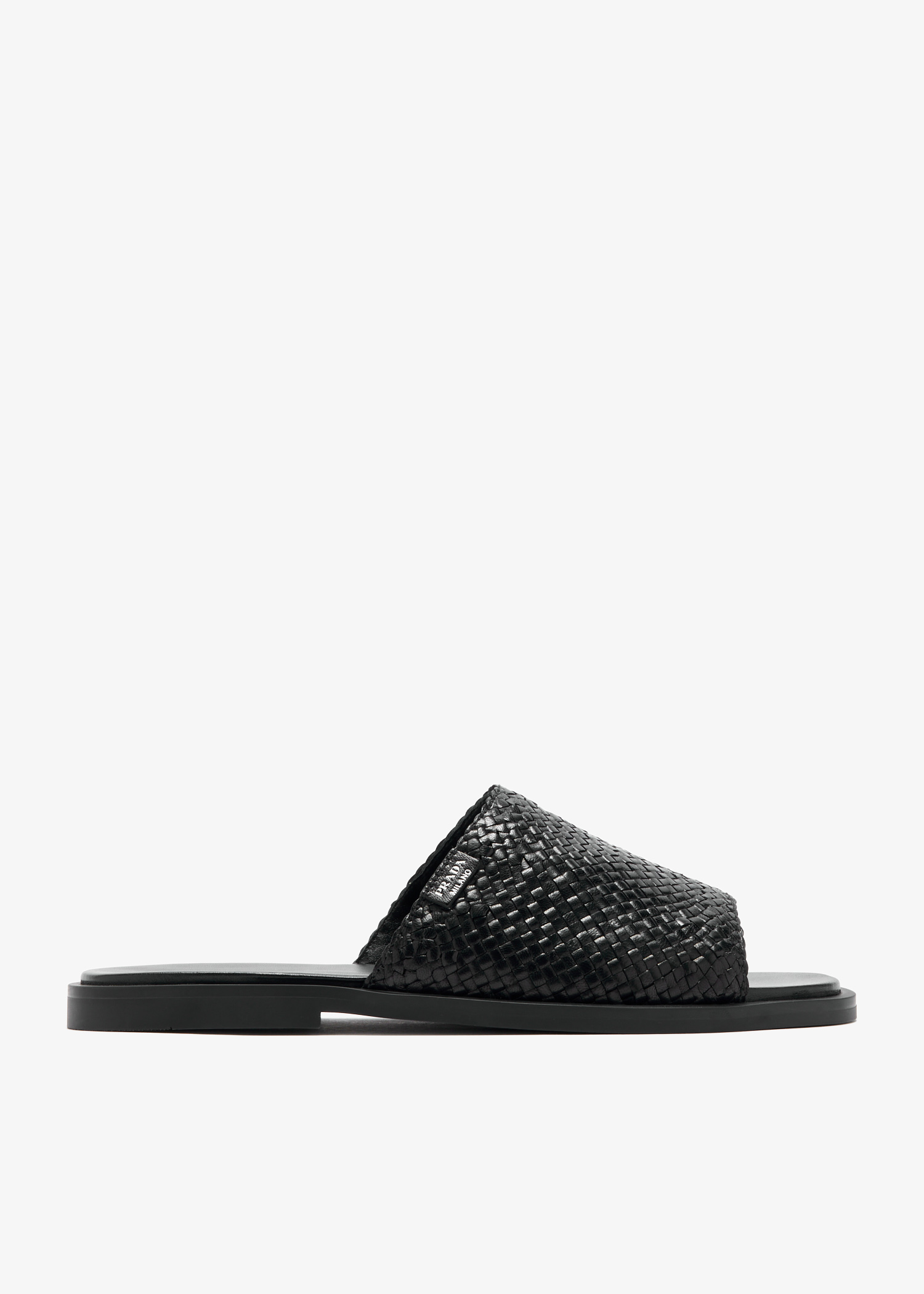 

Woven leather slide sandals, Black
