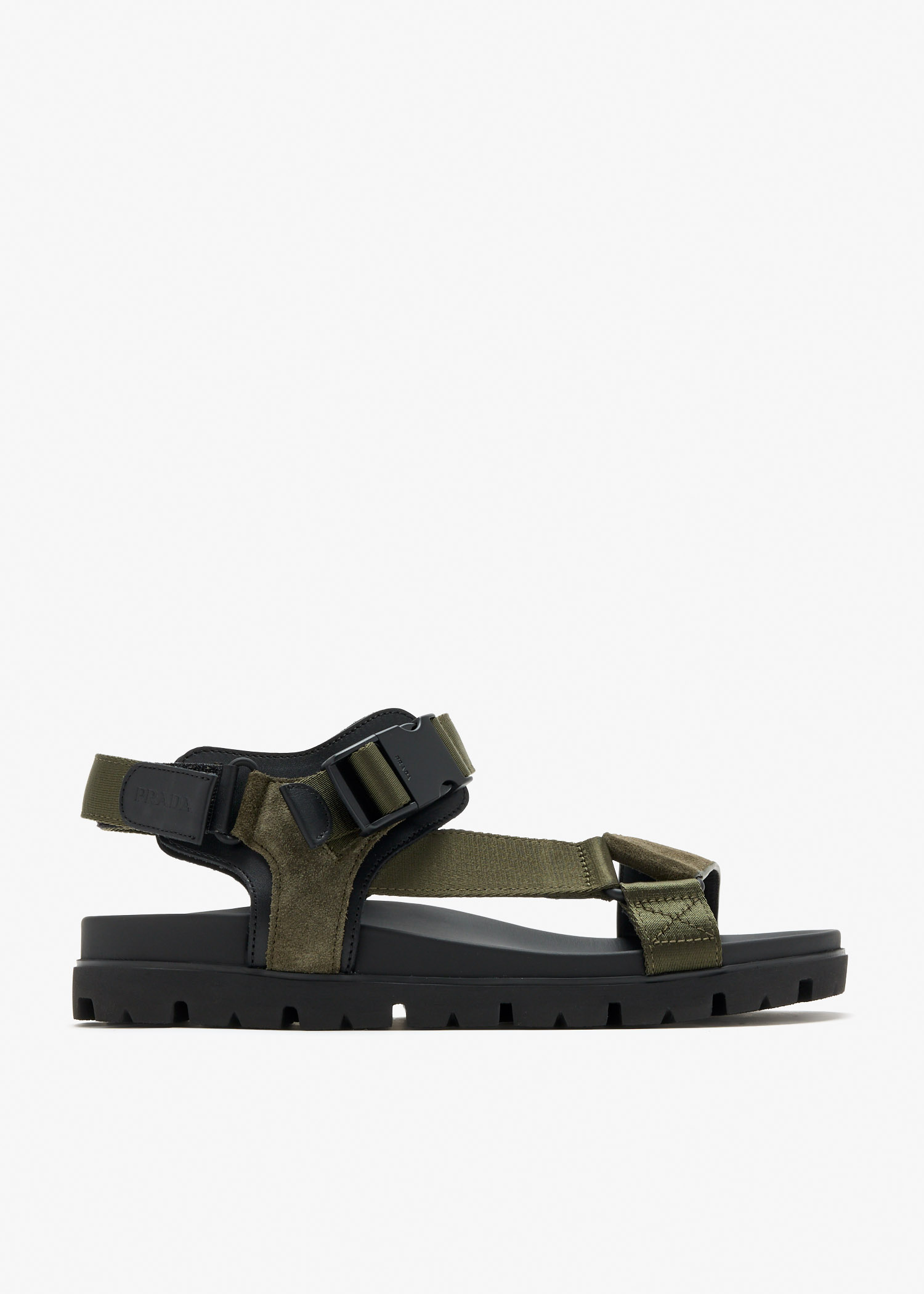 

Suede and woven tape sporty sandals, Green