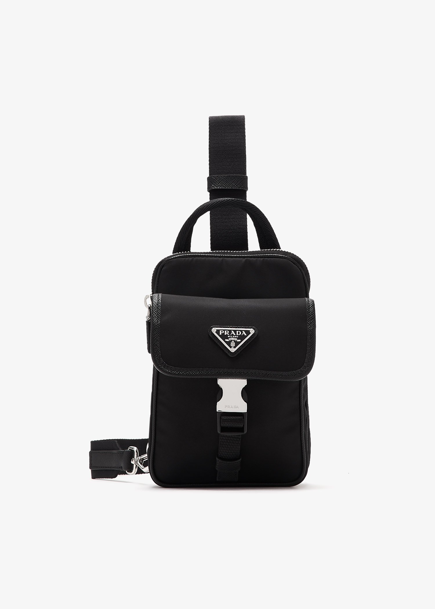 

Re-Nylon and Saffiano leather smartphone case, Black