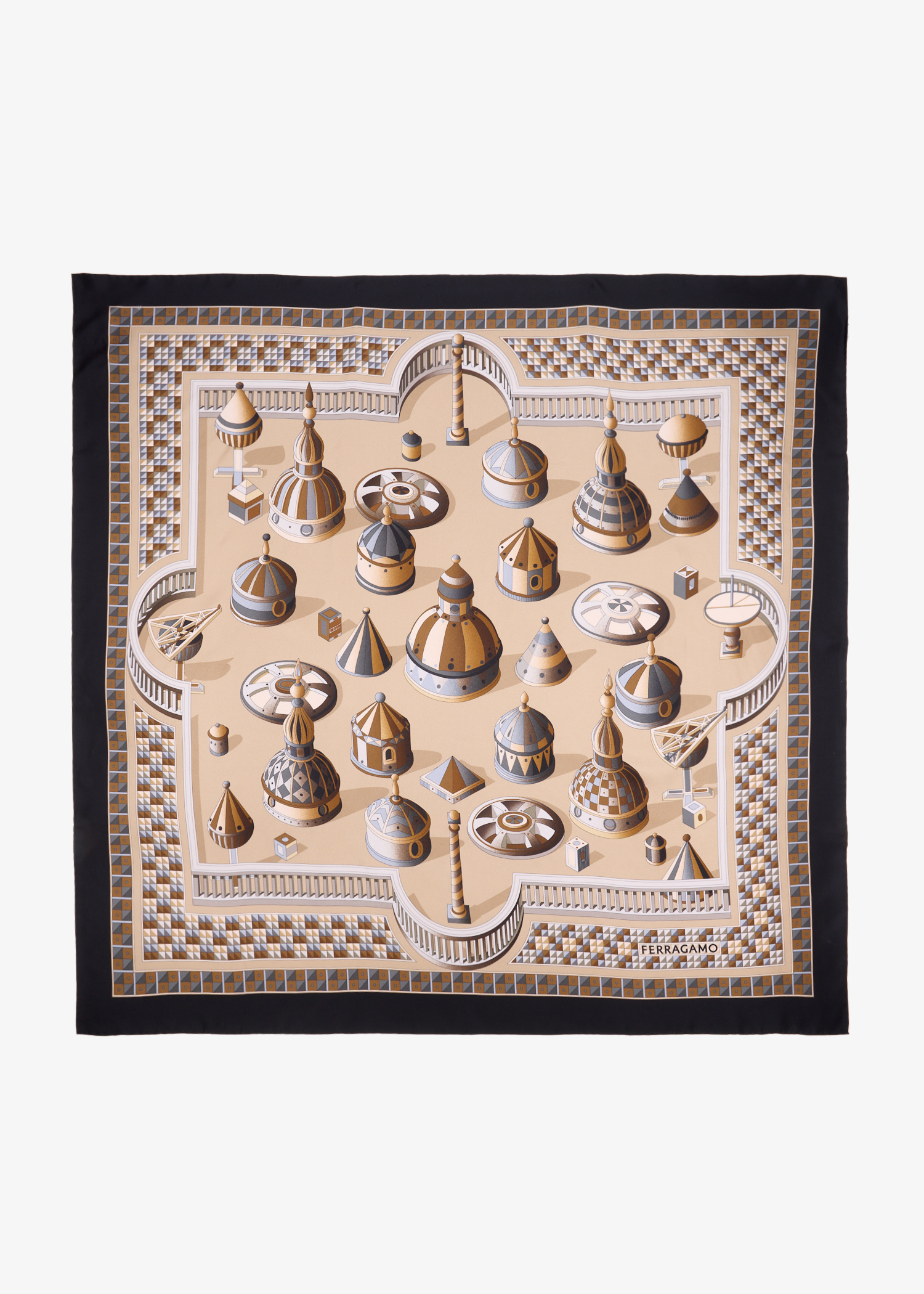

Geometric Renaissance print silk scarf, Printed