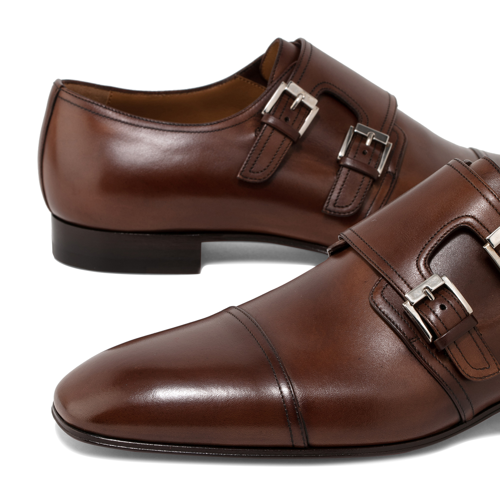 

Mortimer flat monk strap shoes, Brown