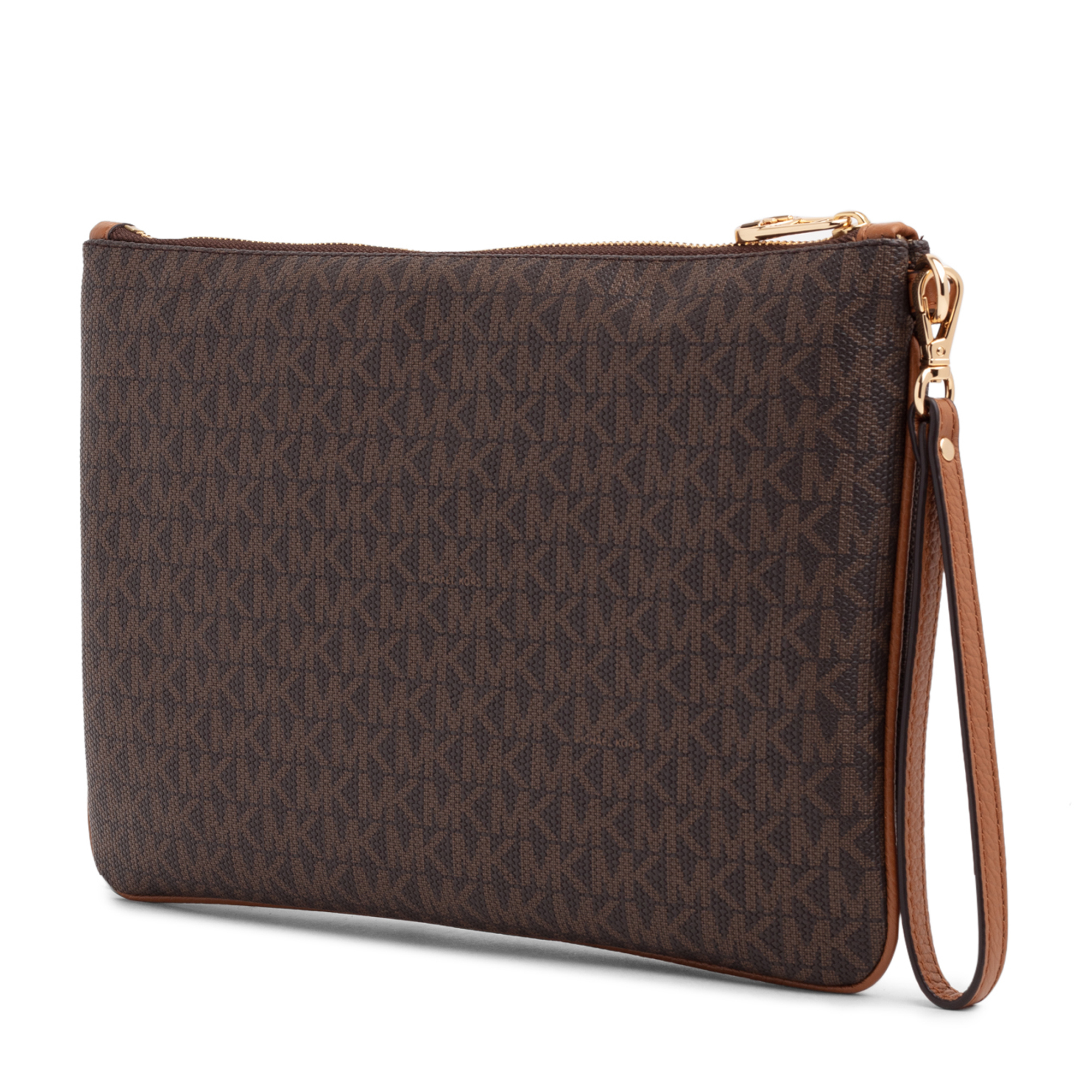 

MK logo-print clutch, Brown