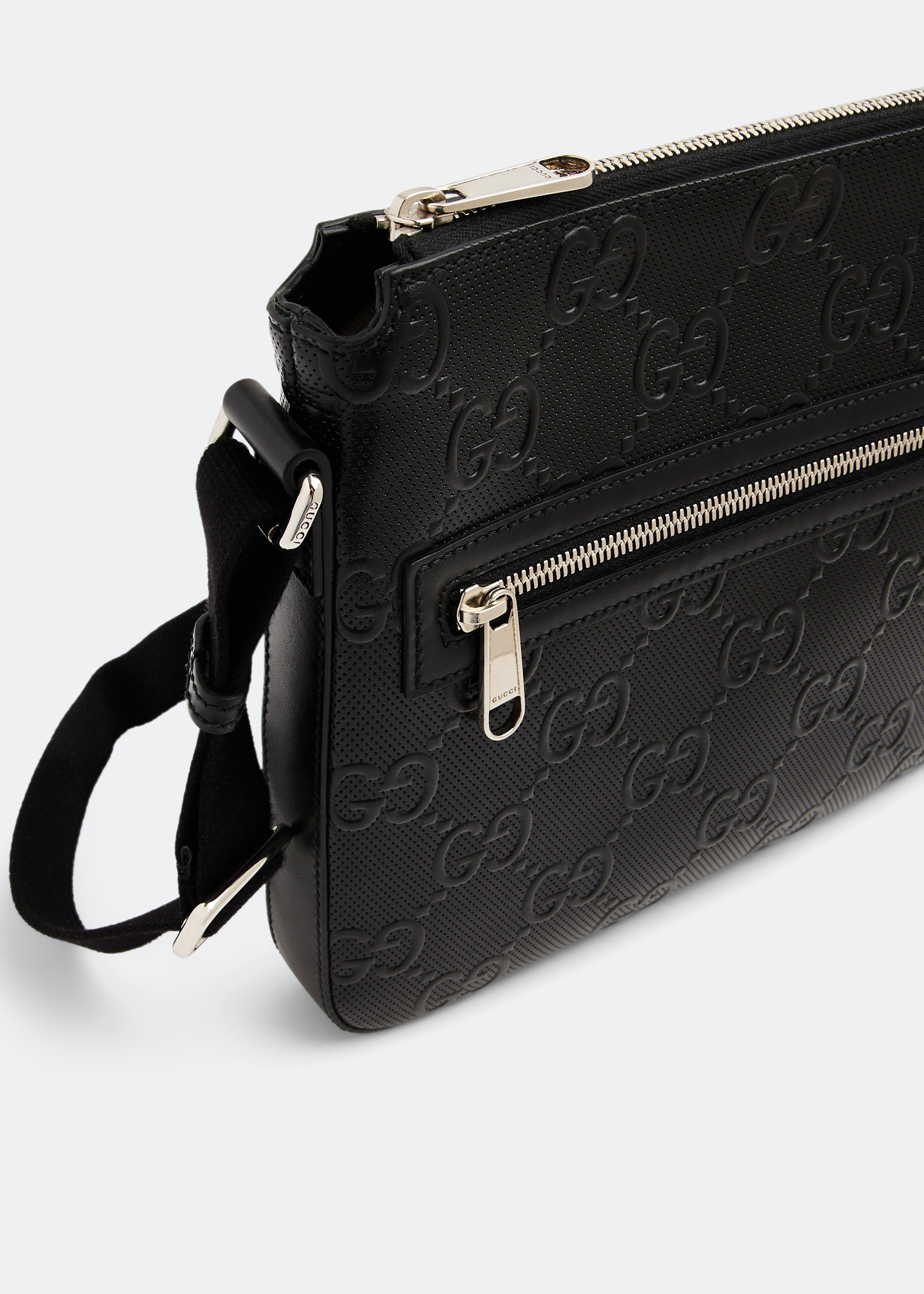 

GG embossed small messenger bag, Black