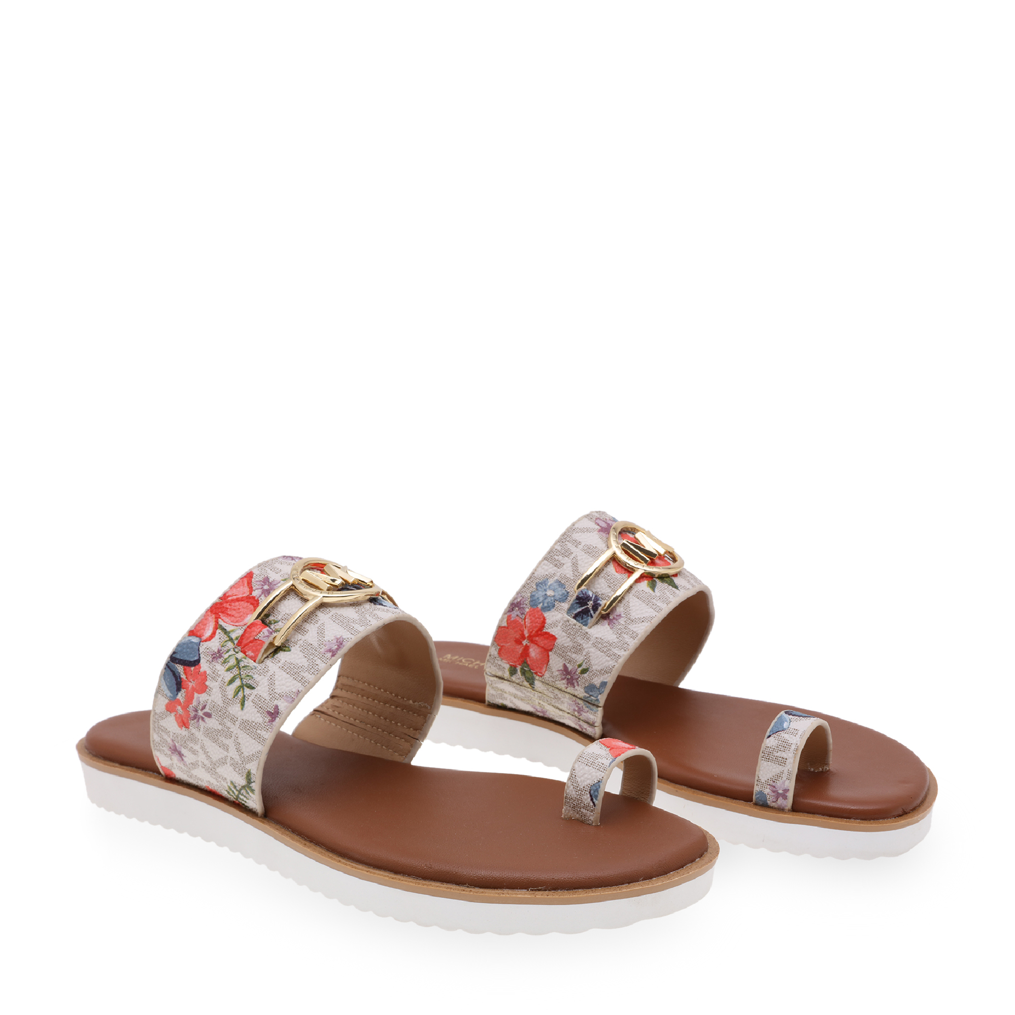 

Logo floral sandals, Neutral