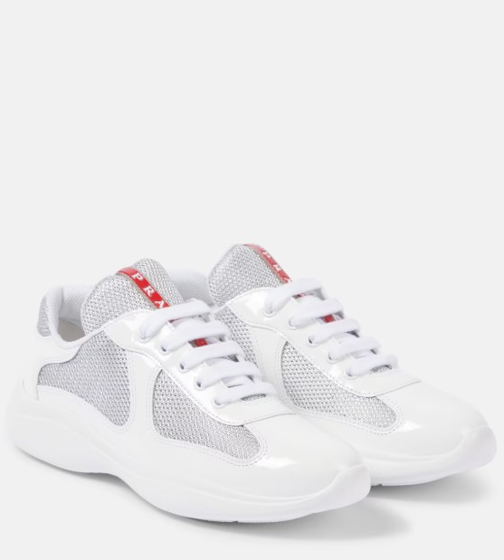 

Patent leather and technical fabric Prada America's Cup sneakers, White