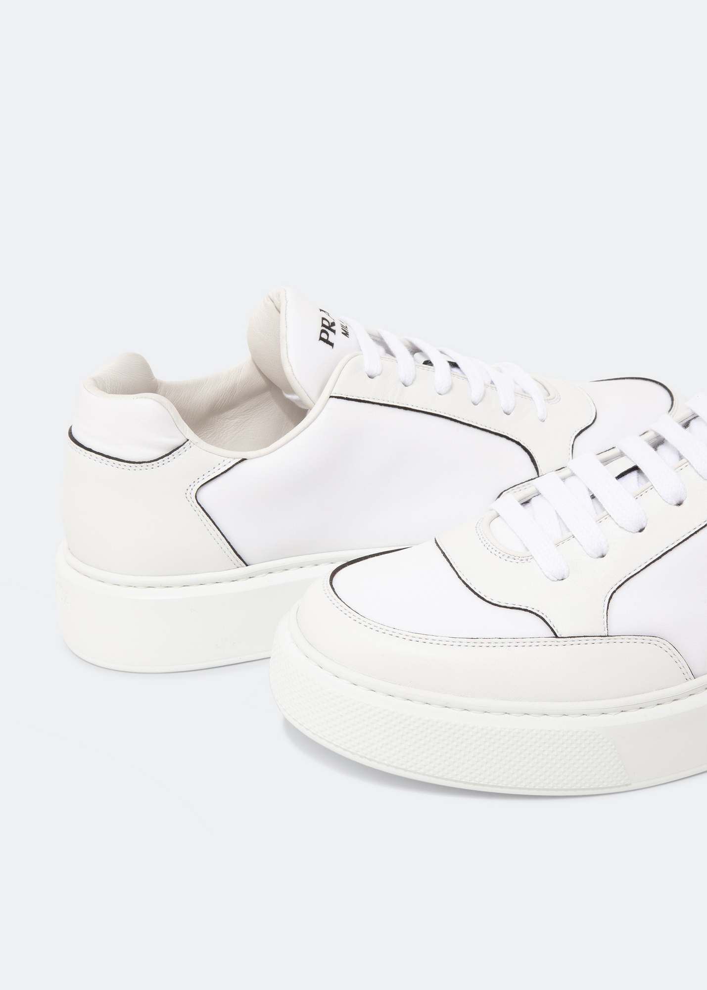 

Macro leather and nylon sneakers, White