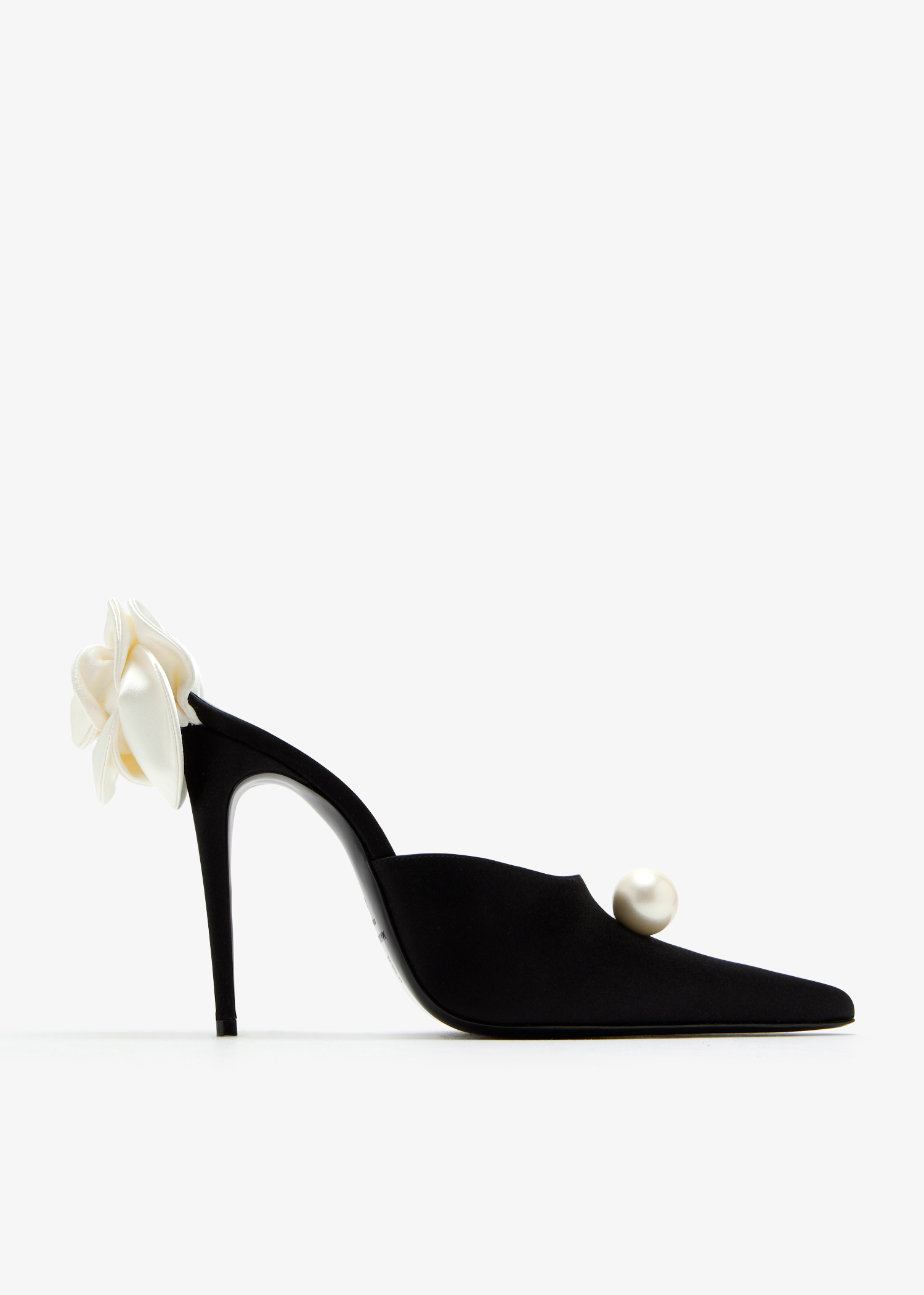 

Pearl and flower-embellished mules, Black