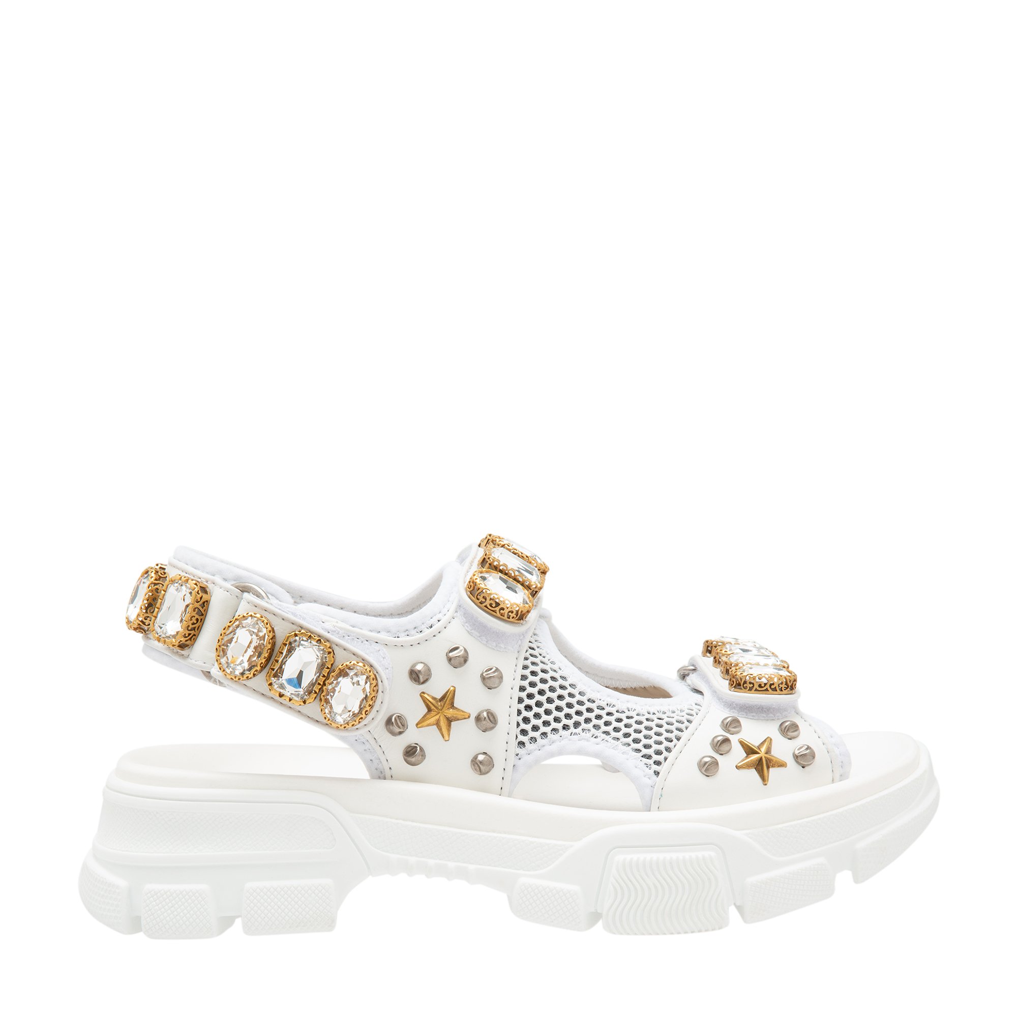 Gucci Crystal embellished sandals for Women Gold in KSA Level Shoes