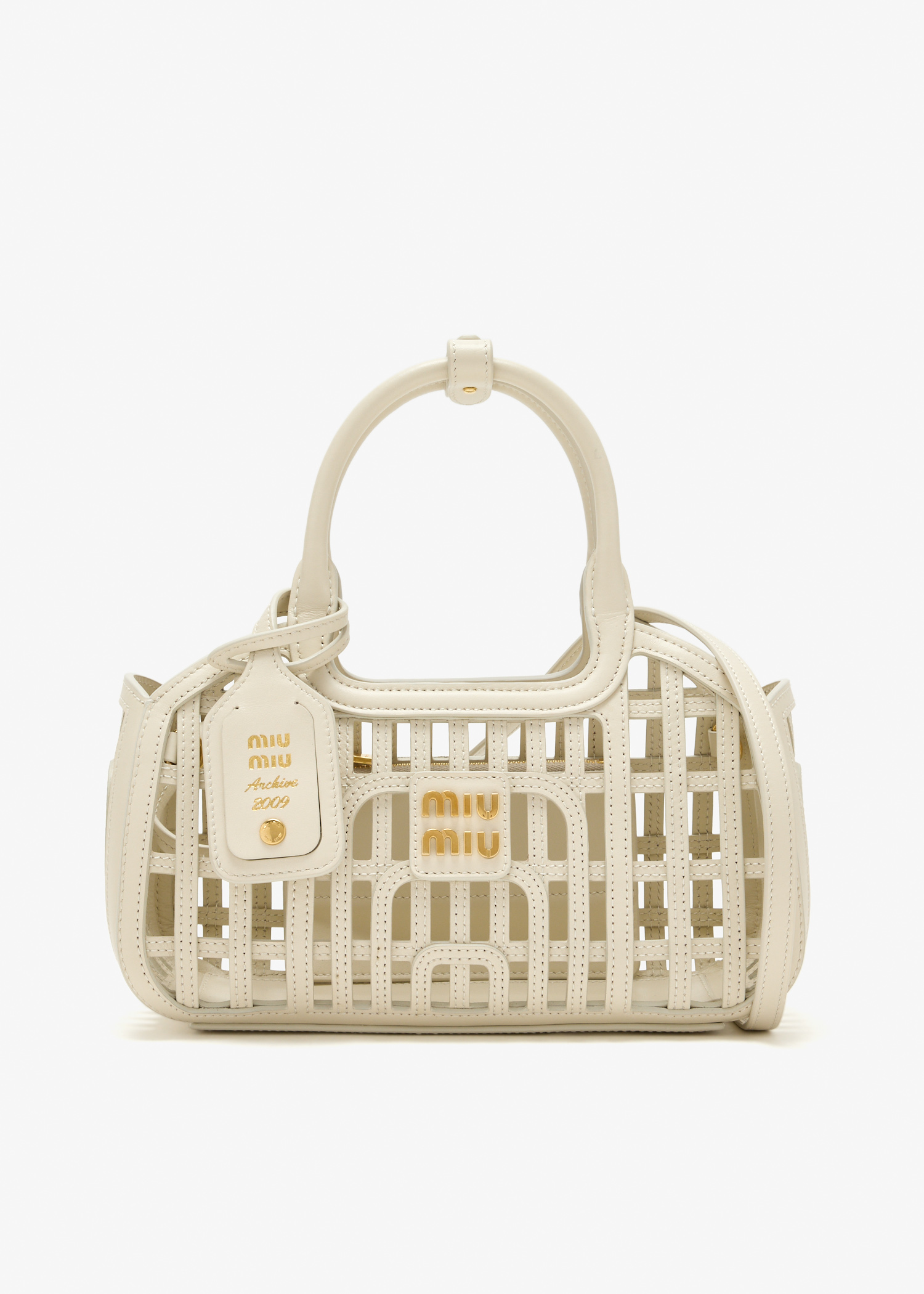 

Leather basket bag, Cream
