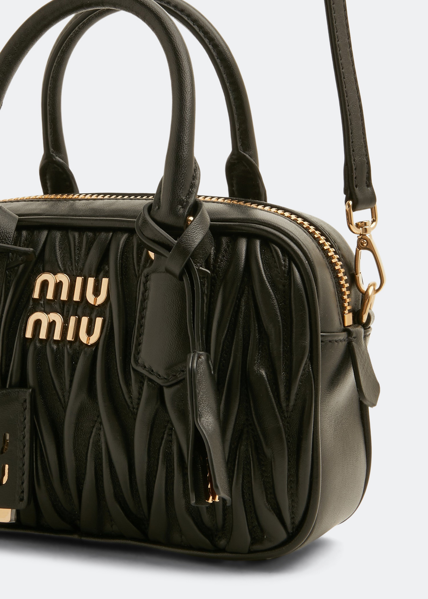 

Matelassé leather top handle bag, Black