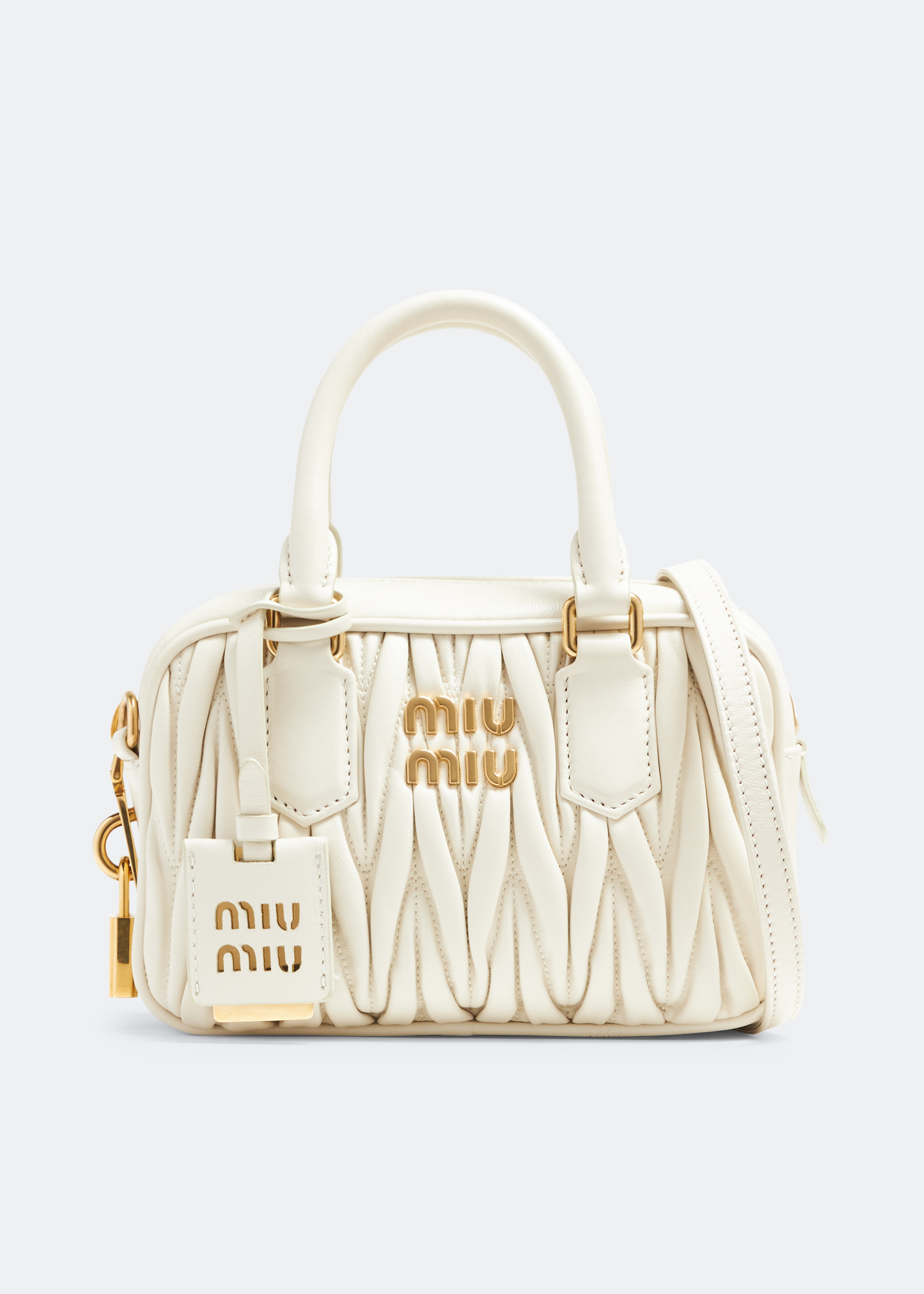 

Matelassé leather top handle bag, White