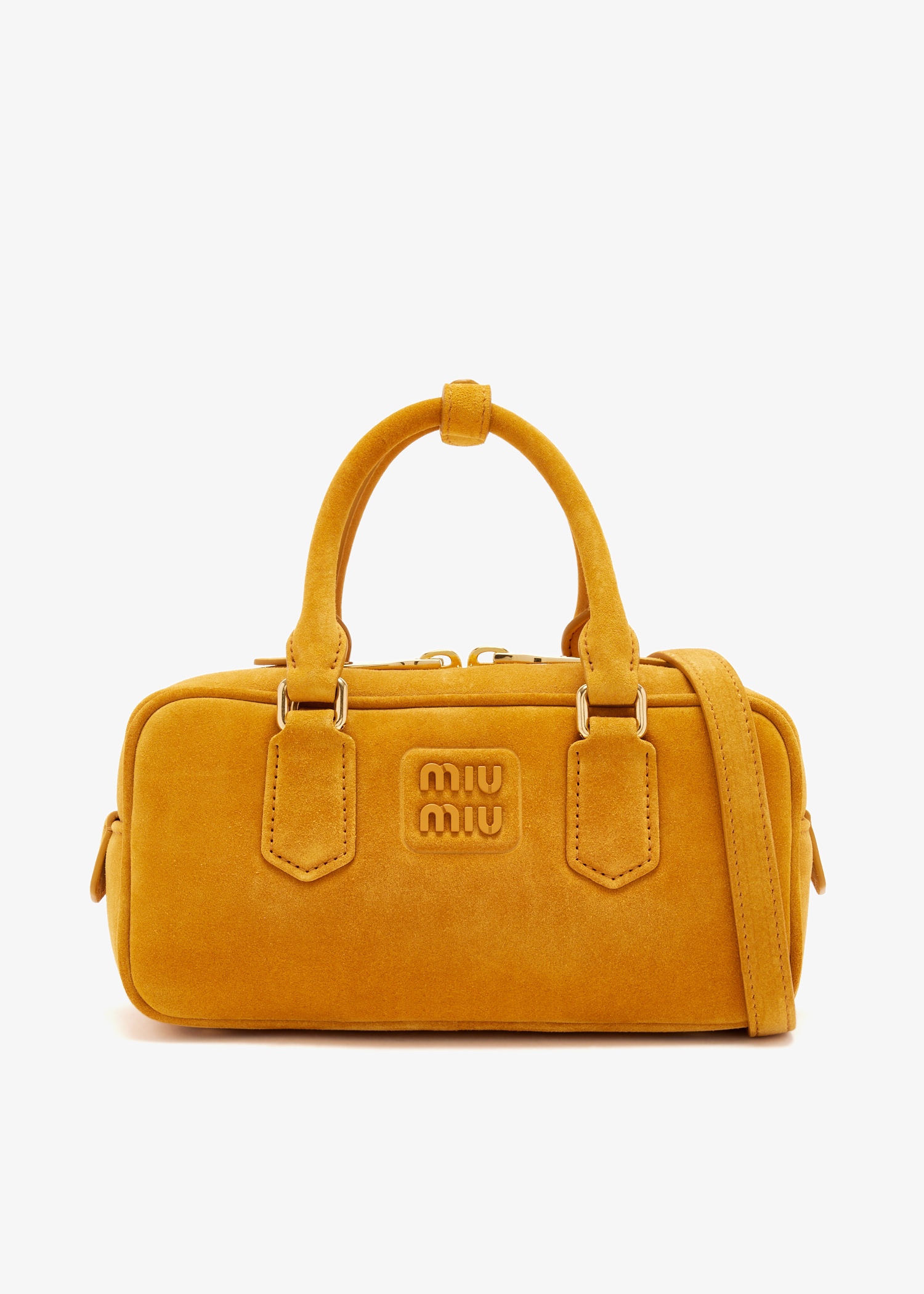 

Arcadie padded suede top-handle bag, Yellow