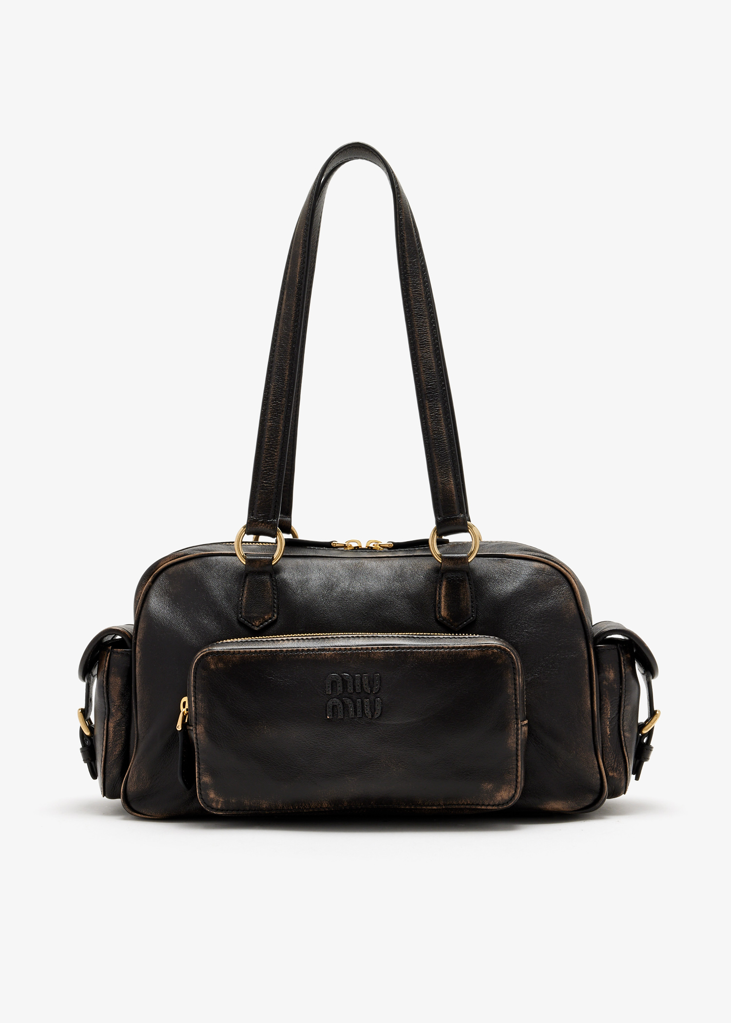 

Pocket nappa leather top-handle bag, Brown