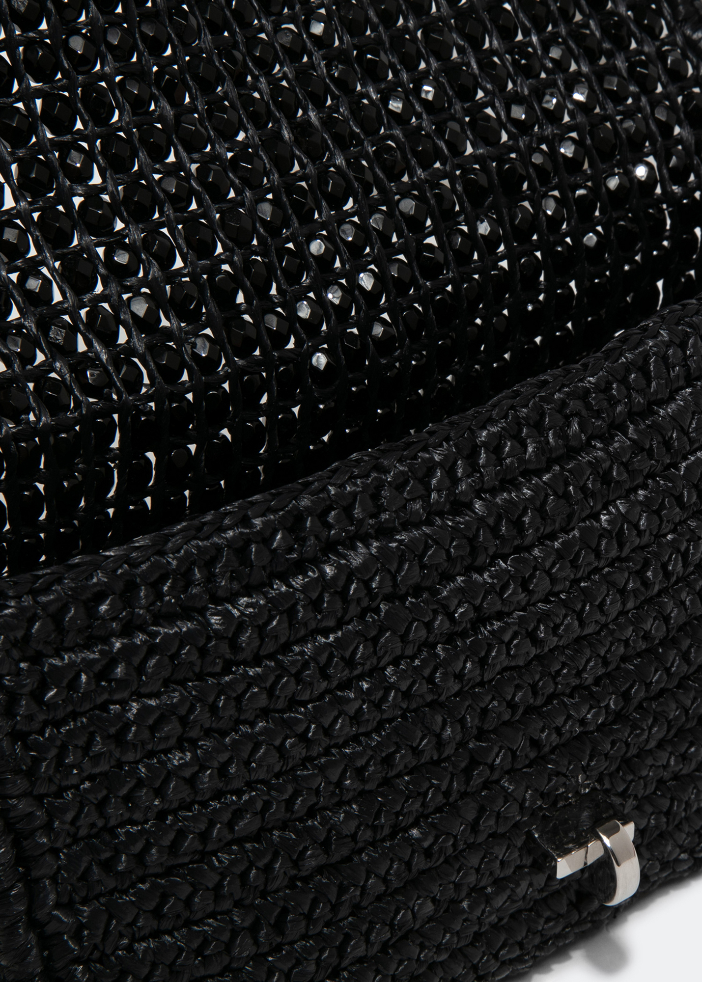 

Embellished raffia shoulder bag, Black