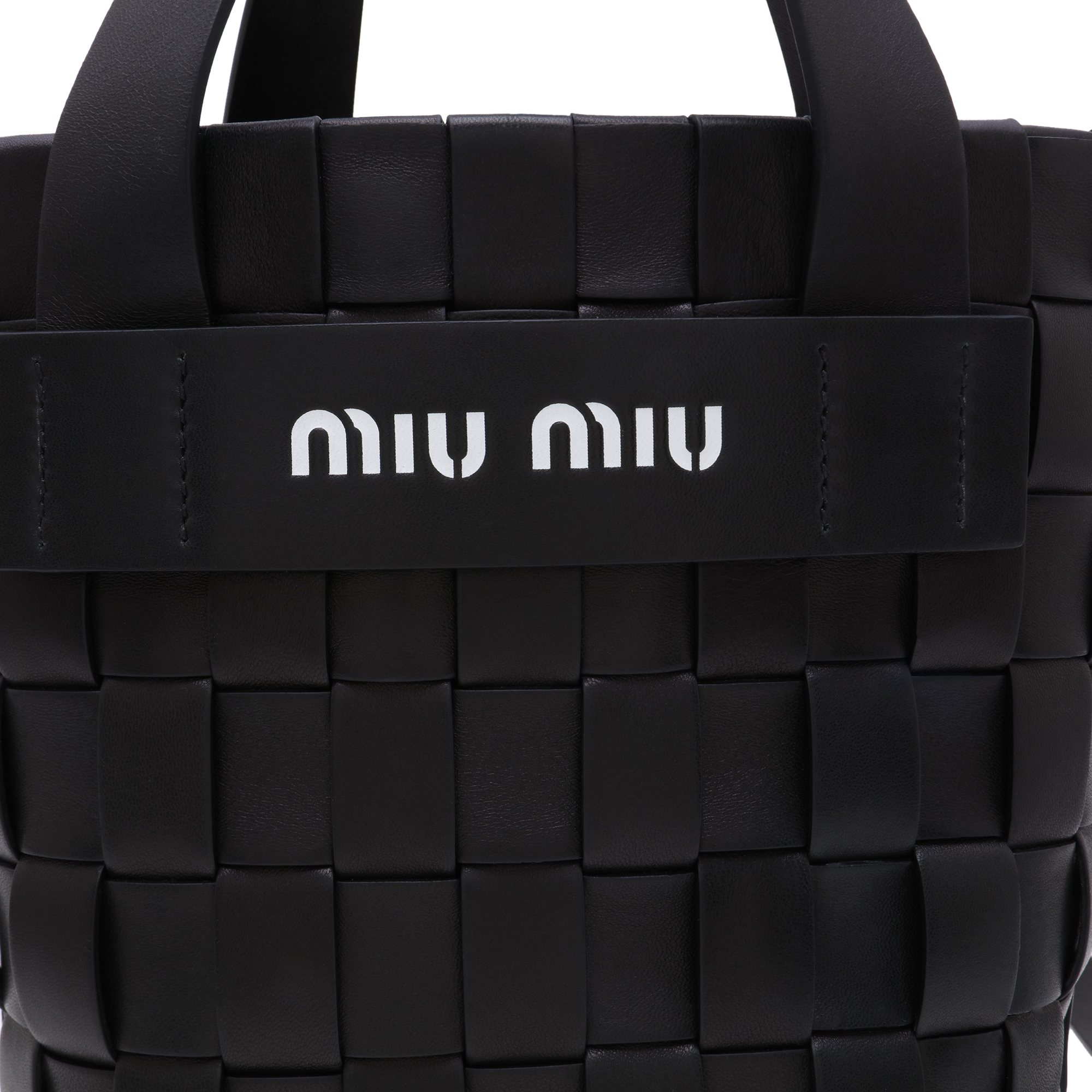 

Woven leather bucket bag, Black