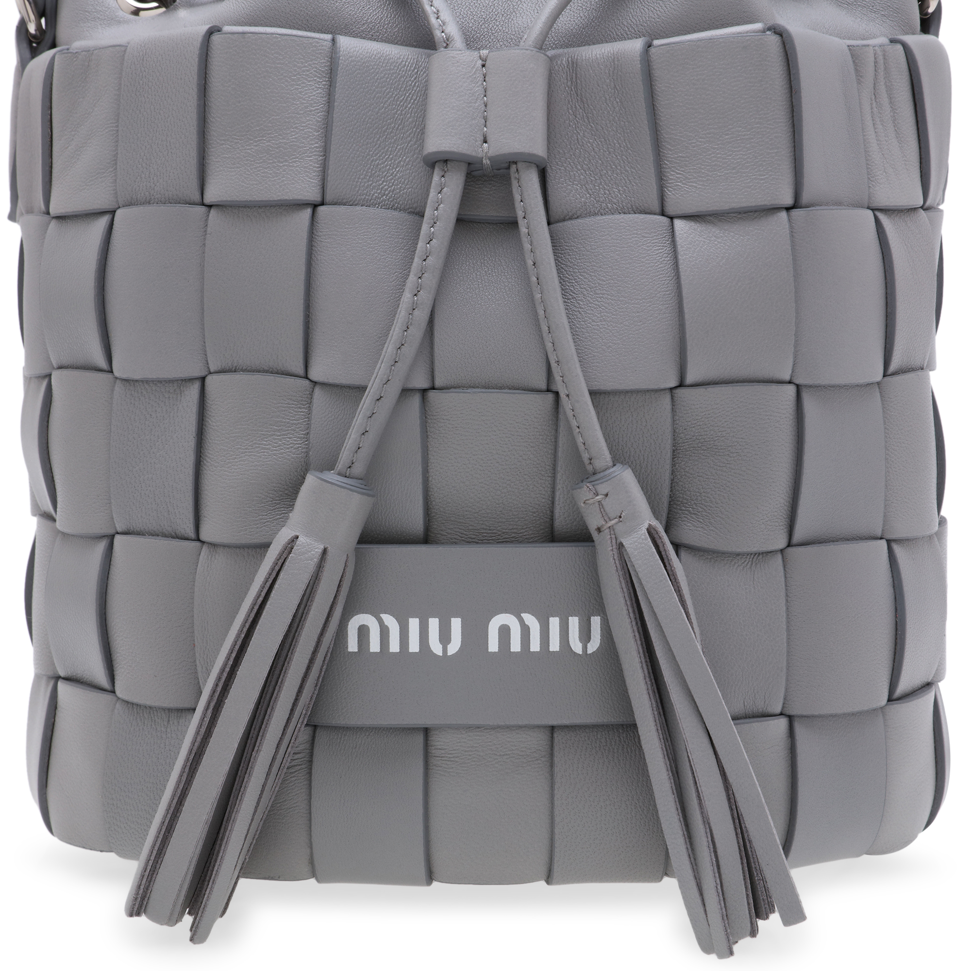 

Woven leather bucket bag, Grey