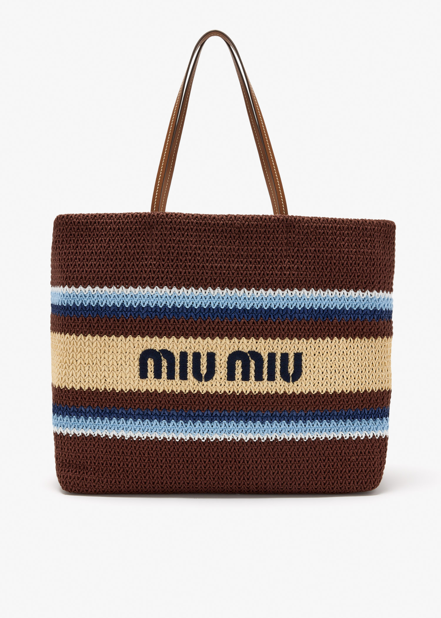 

Raffia-effect woven tote bag, Brown