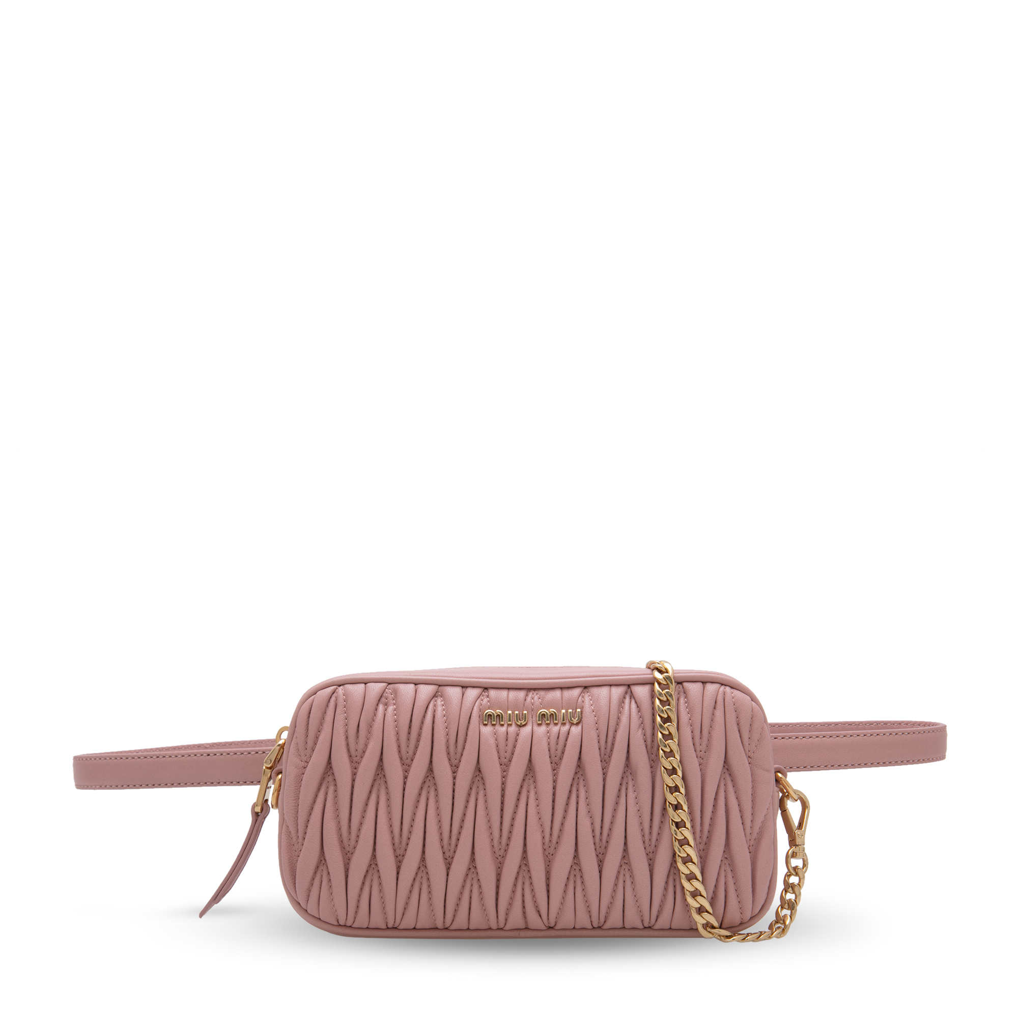 

Matelassé leather belt bag, Pink