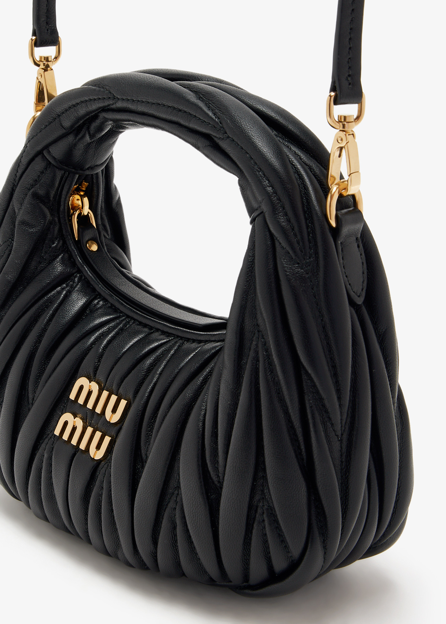 Miu Miu Wander matelassé hobo mini-bag for Women - Black in Miu Miu Wander matelassé hobo mini-bag for Women - Black in