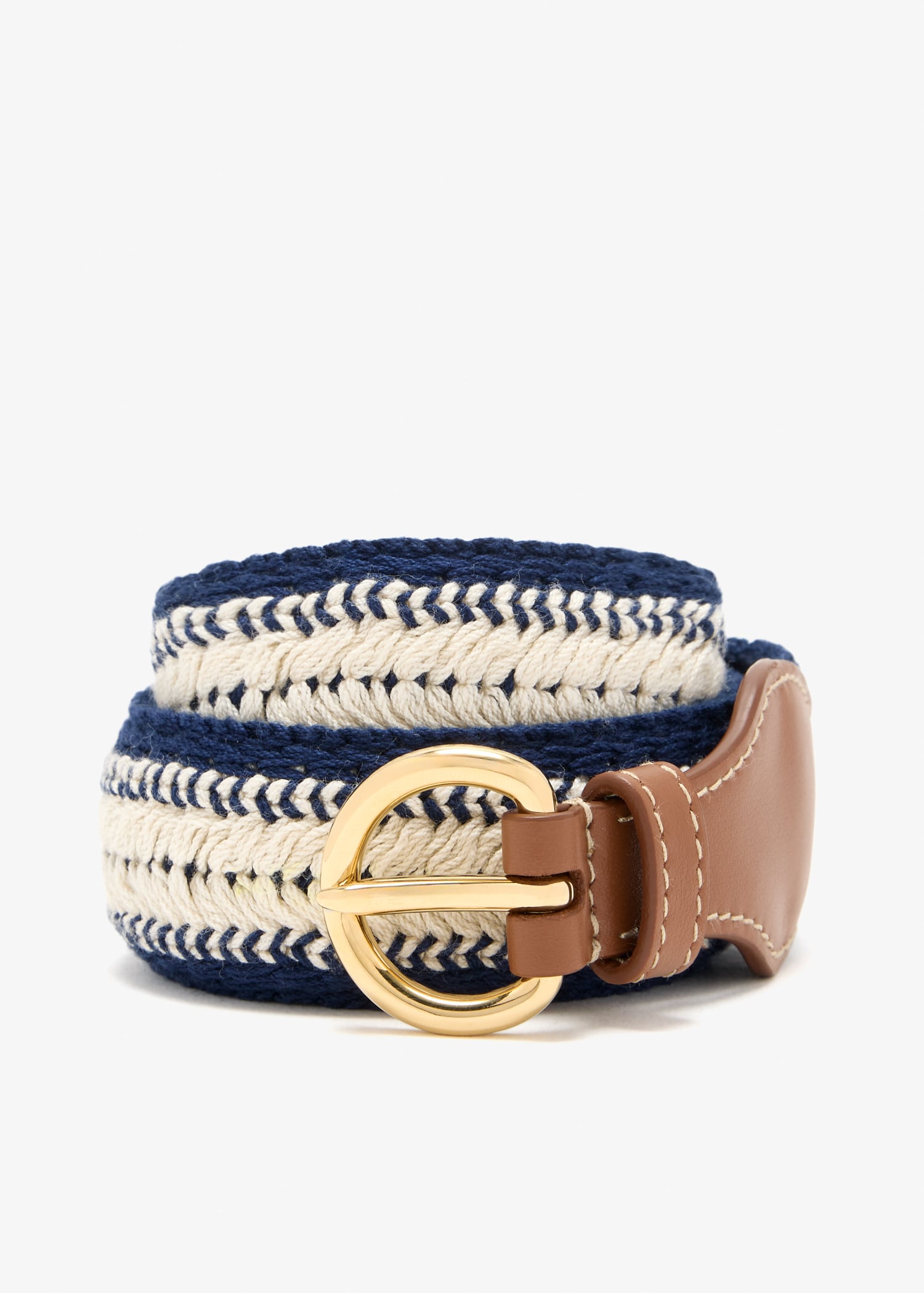 

Leather and cotton crochet belt, Blue