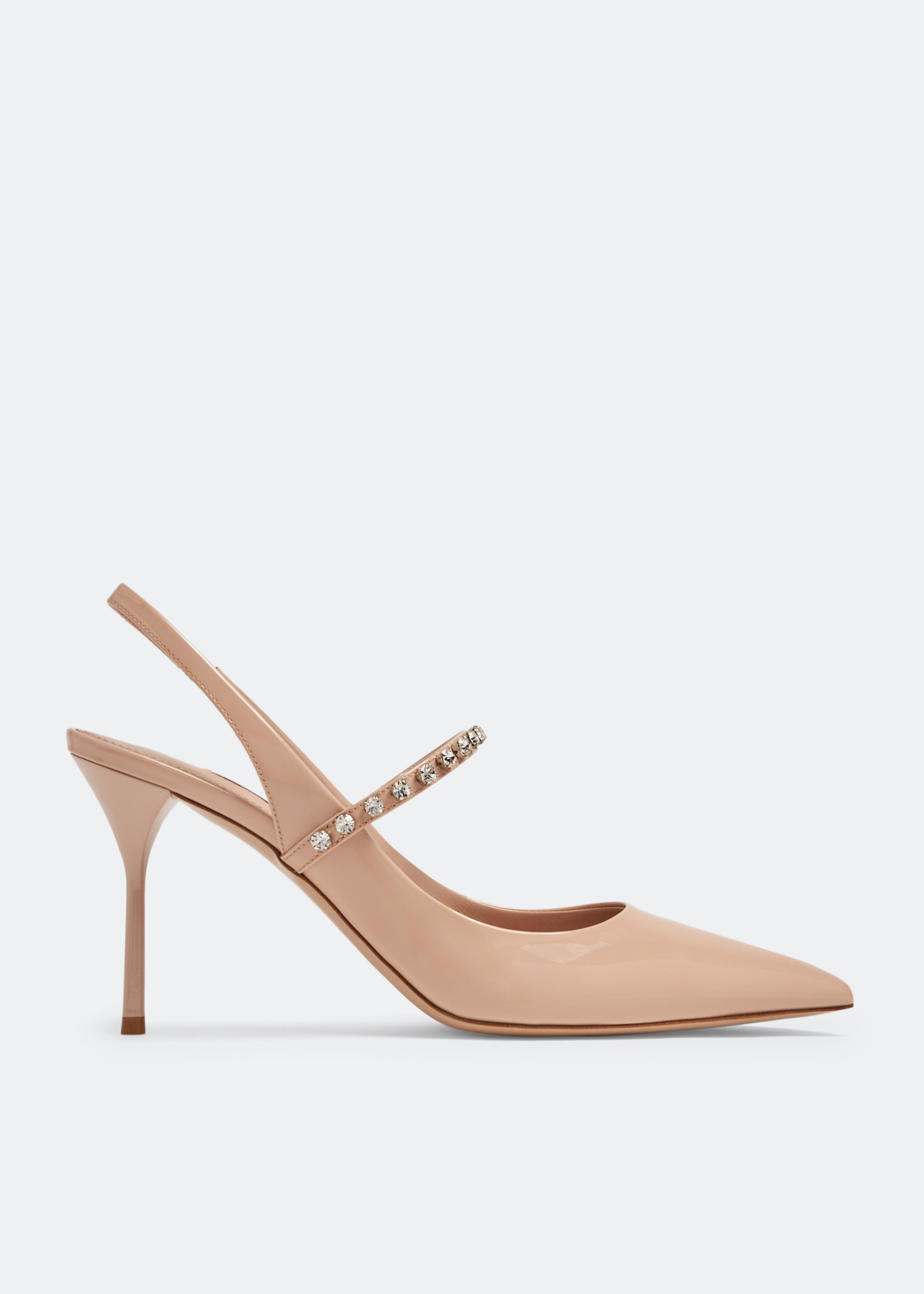 

Patent leather slingback pumps, Beige