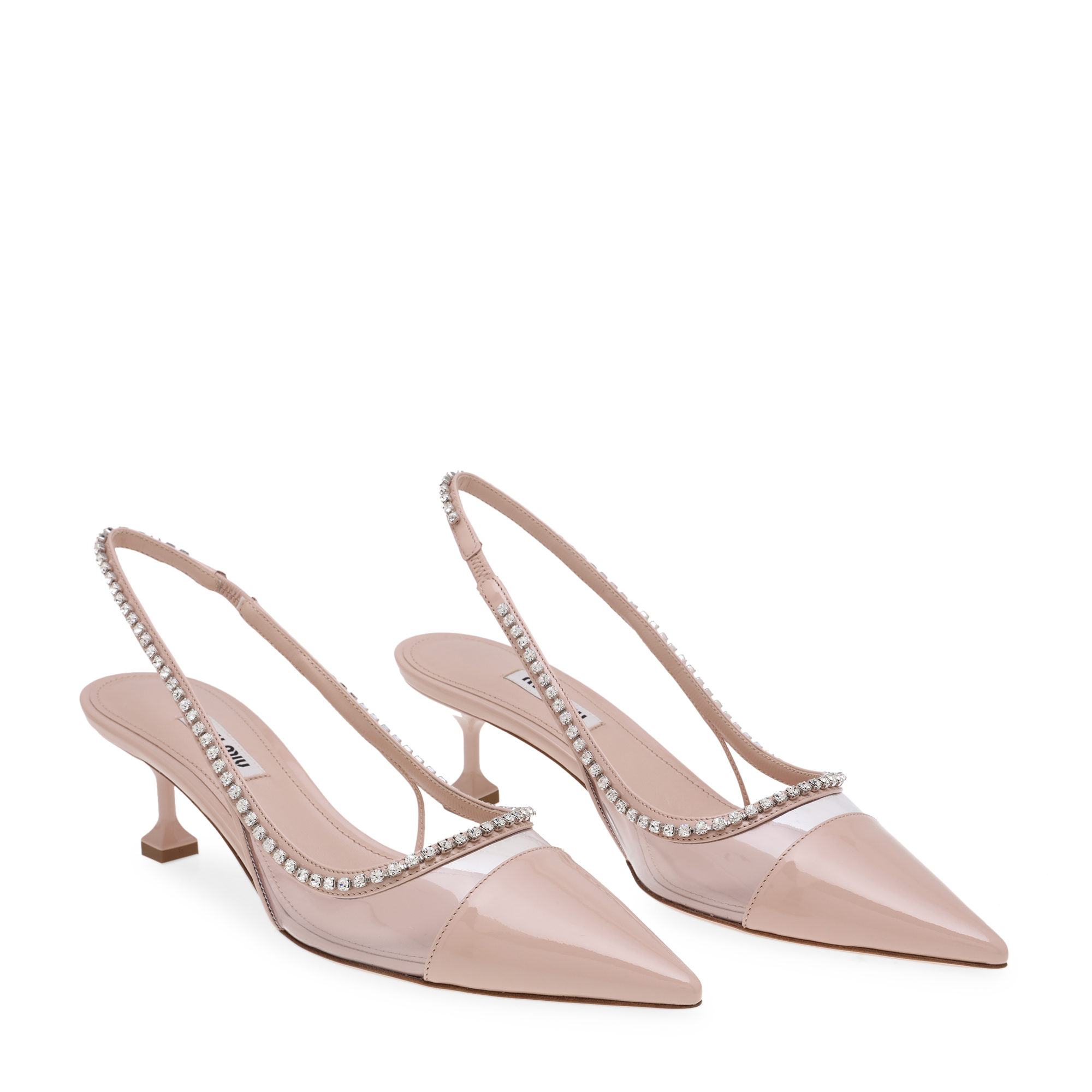 

Embellished PVC slingback pumps, Beige