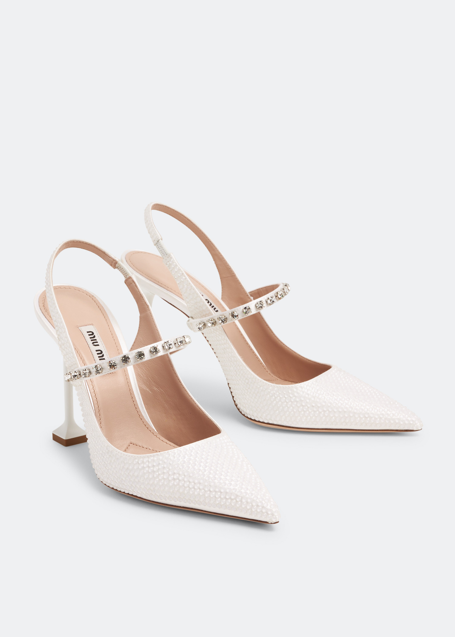 有名ブランド Miu Kuwait in White - Women for pumps slingback Crystal Miu その他